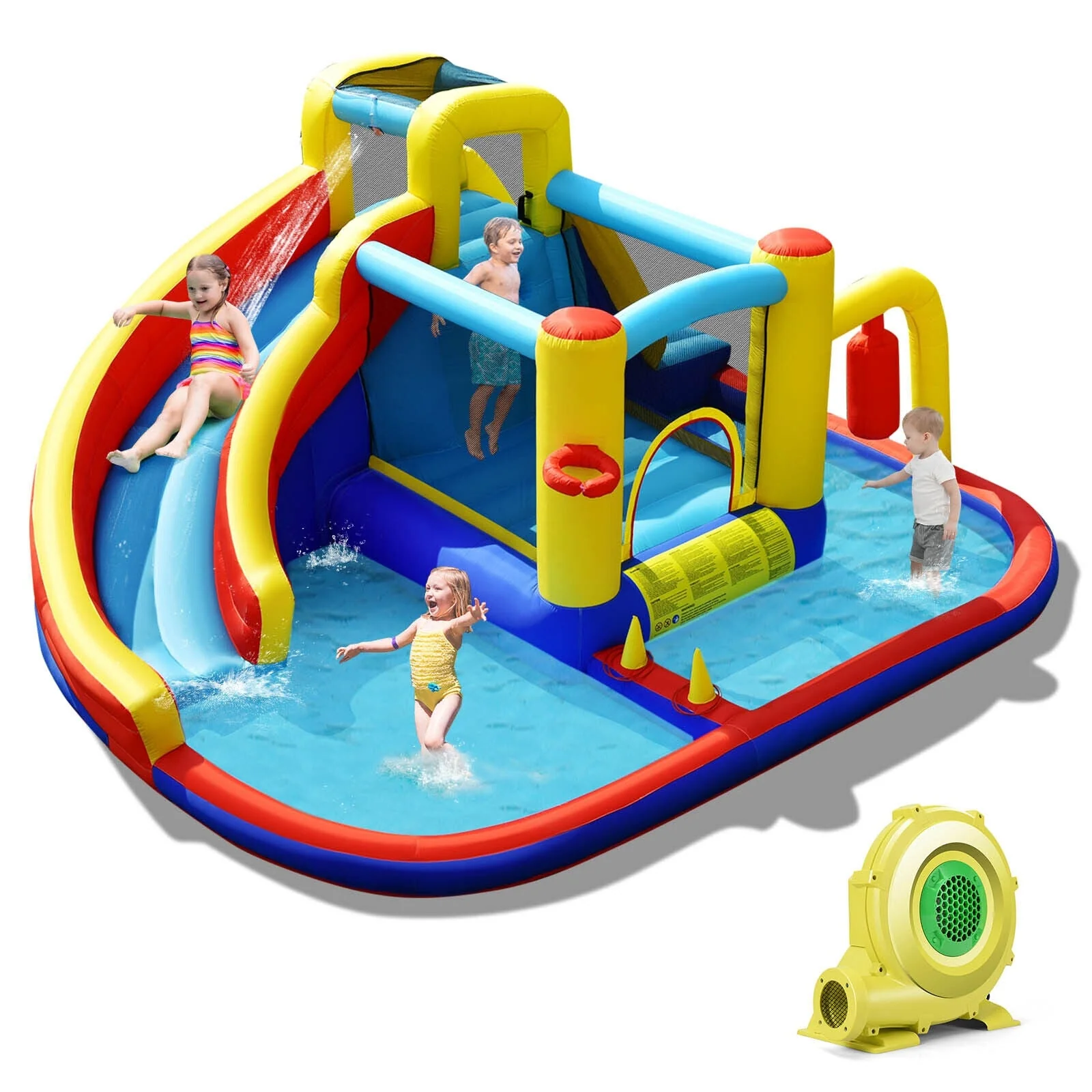 7-in-1 Inflatable Water Slide with 735W Air Blower and Splash Pool - Image 2