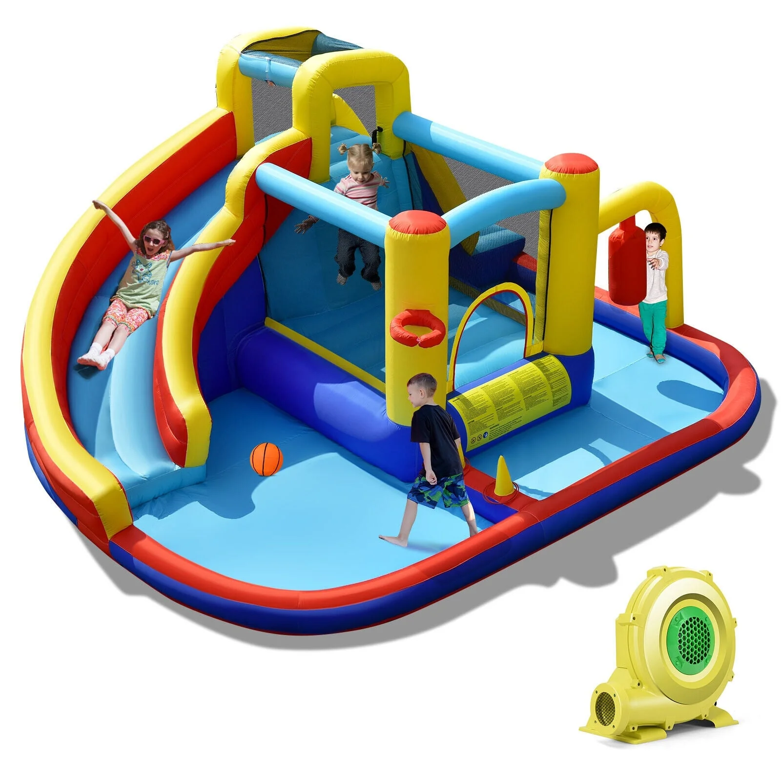 7-in-1 Inflatable Water Slide with 735W Air Blower and Splash Pool - Image 3