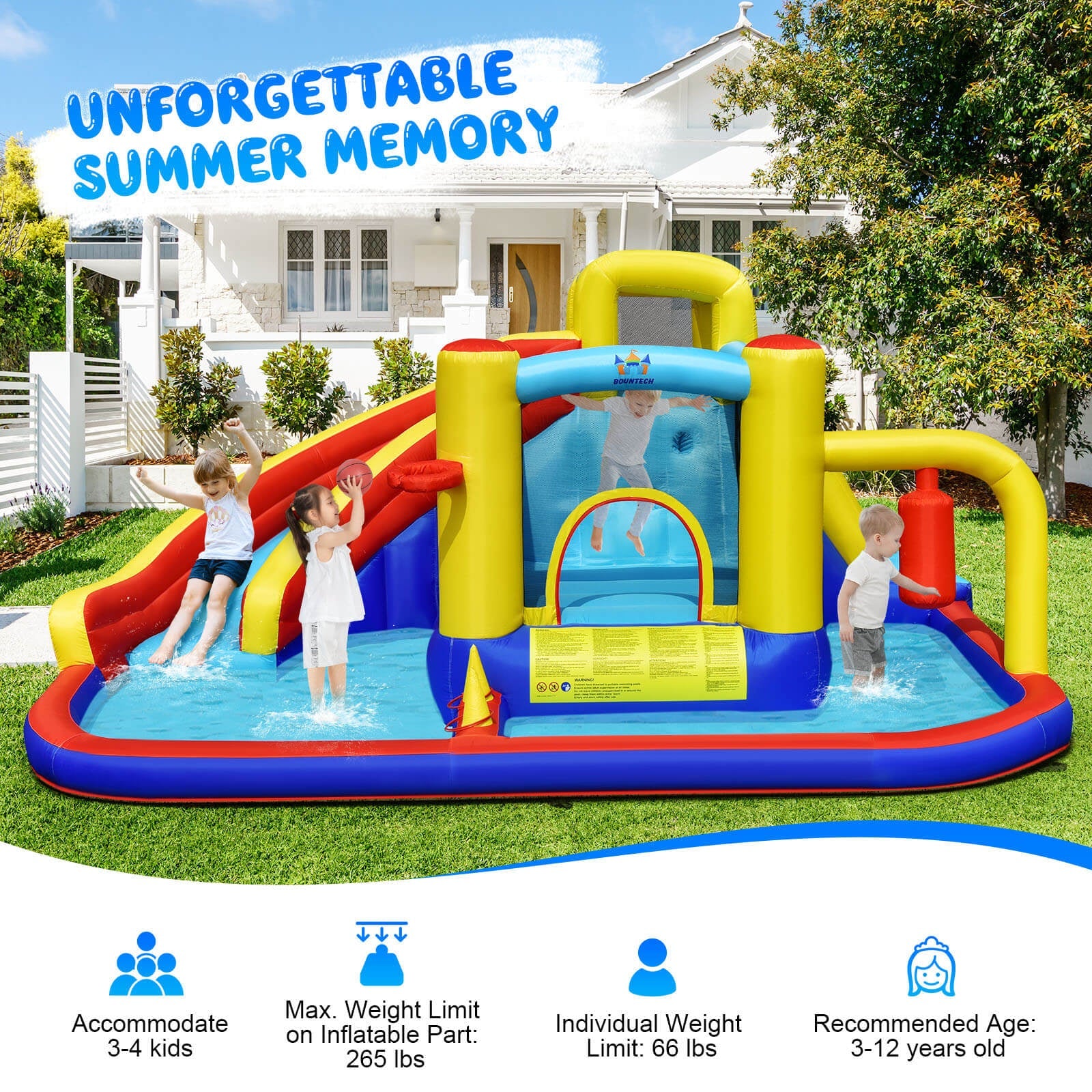 7-in-1 Inflatable Water Slide with 735W Air Blower and Splash Pool - Image 5