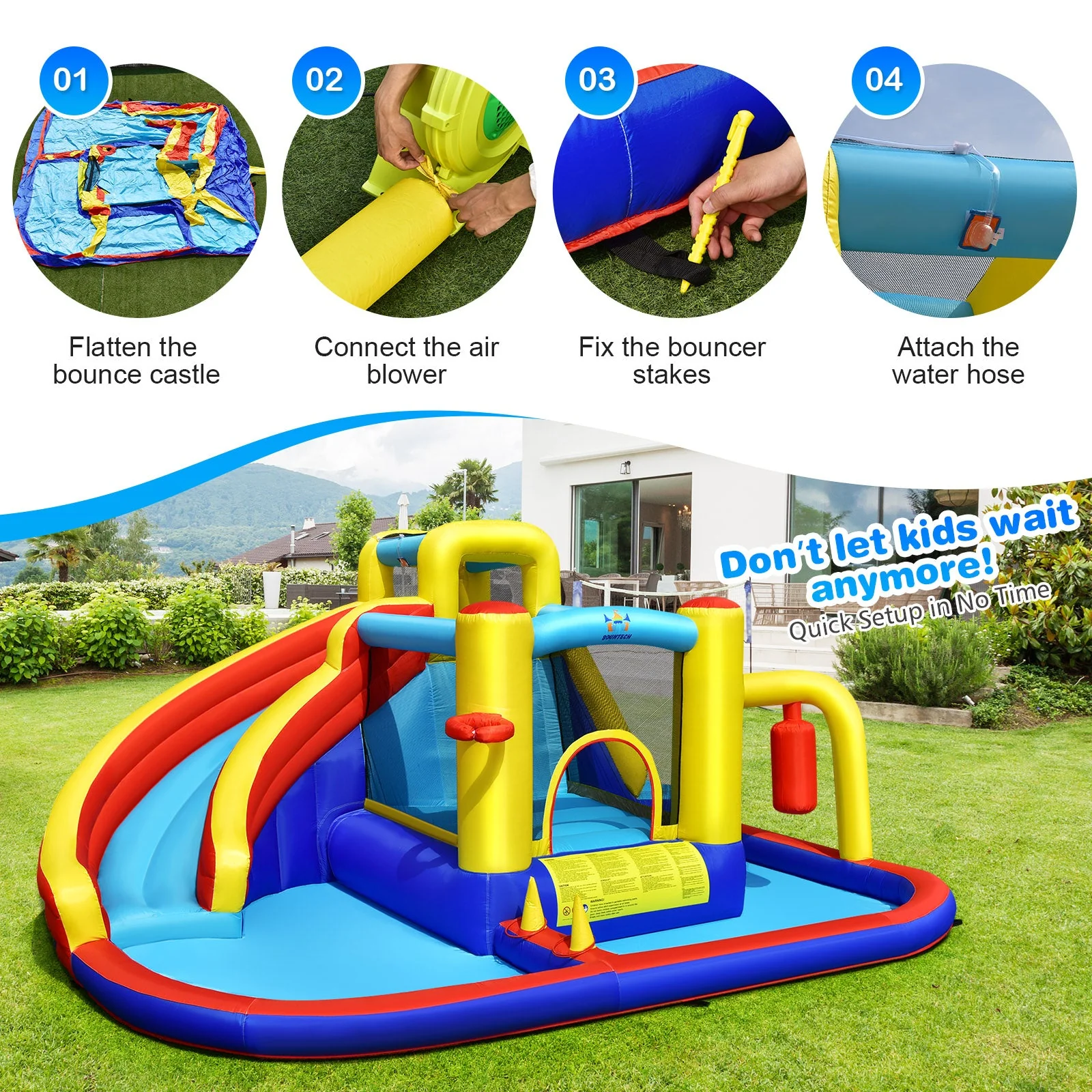 7-in-1 Inflatable Water Slide with 735W Air Blower and Splash Pool - Image 6