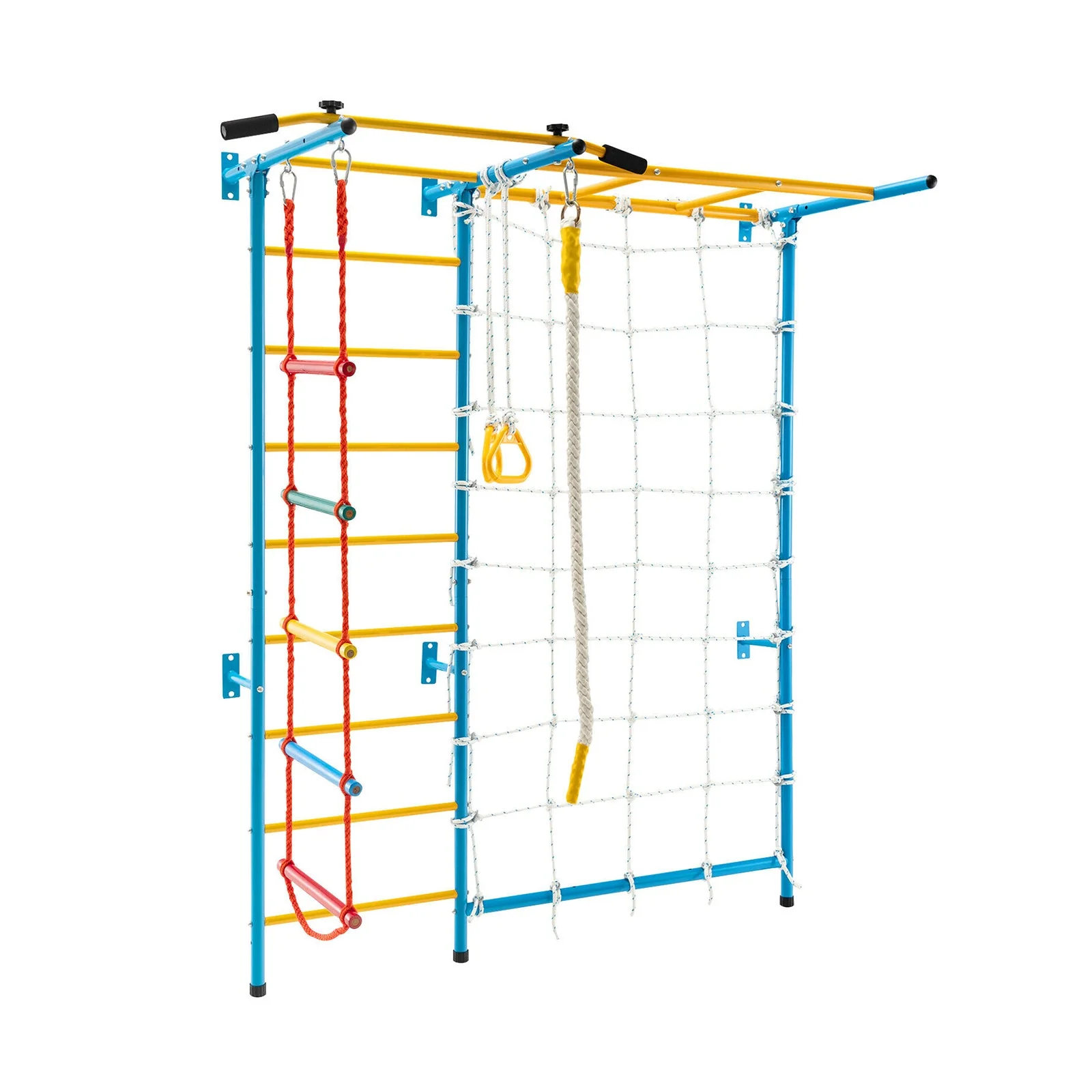 7 In 1 Kids Indoor Gym Playground Swedish Wall Ladder for Solid Wall-Yellow - Image 3