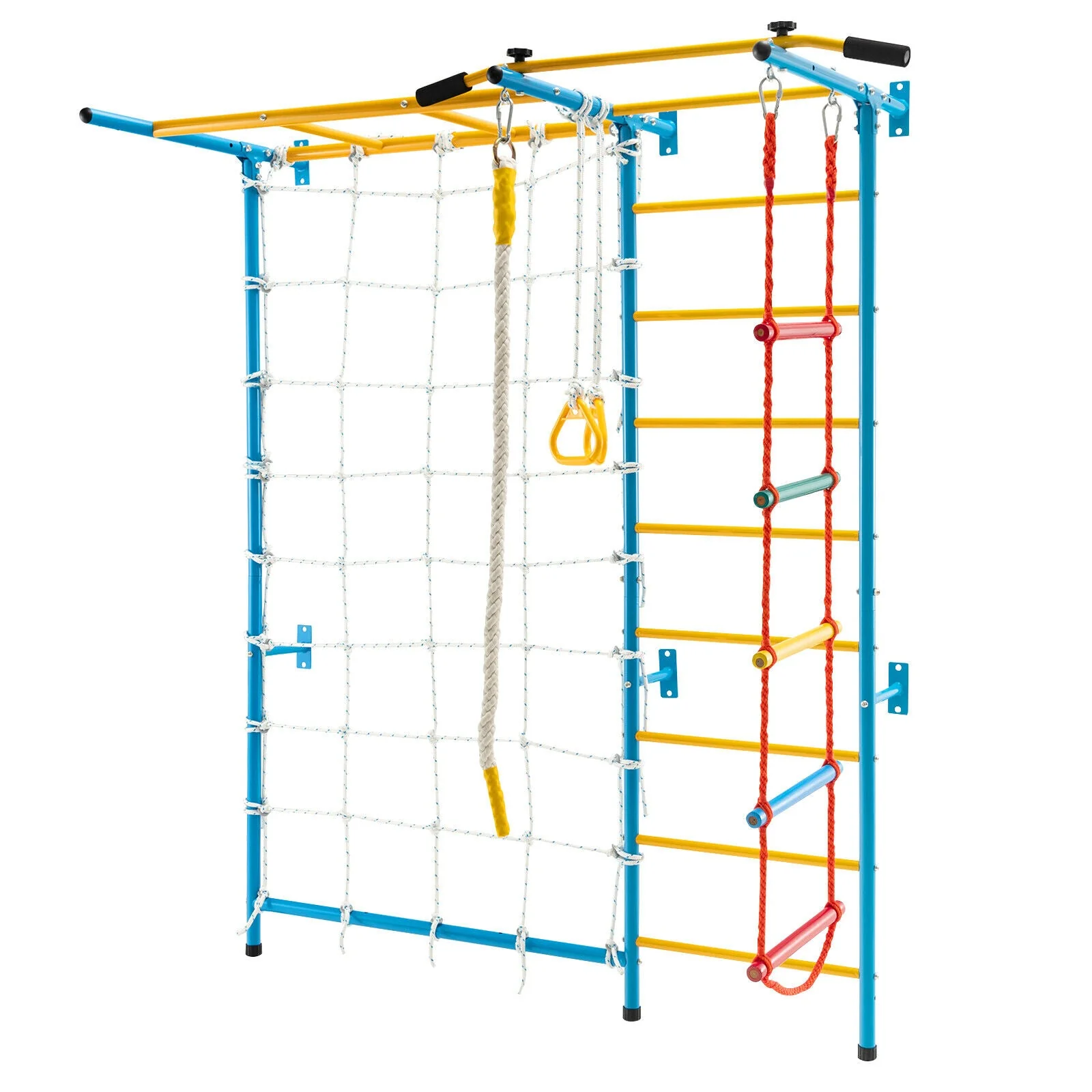 7 In 1 Kids Indoor Gym Playground Swedish Wall Ladder for Solid Wall-Yellow - Image 4