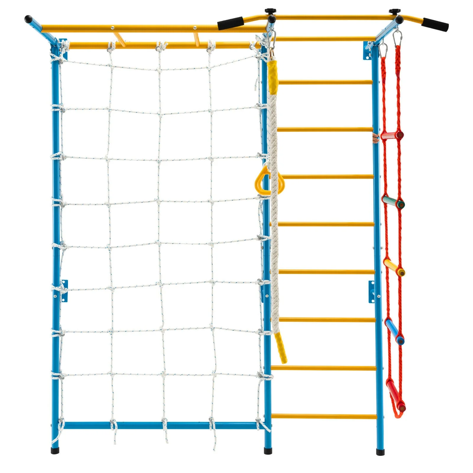 7 In 1 Kids Indoor Gym Playground Swedish Wall Ladder for Solid Wall-Yellow - Image 7