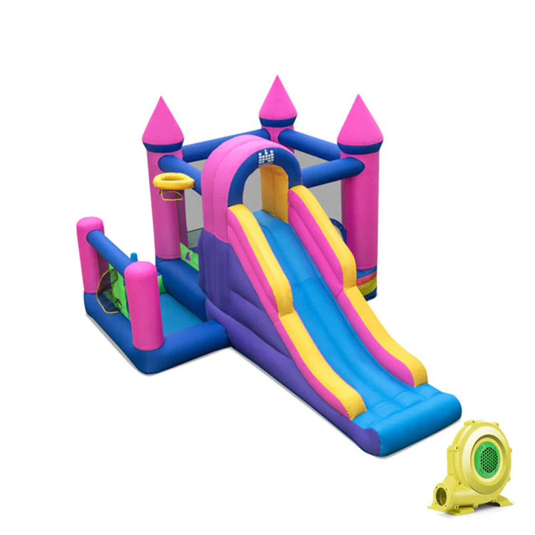 7-in-1 Kids Inflatable Bounce House with Long Slide and 735W Blower - Image 3