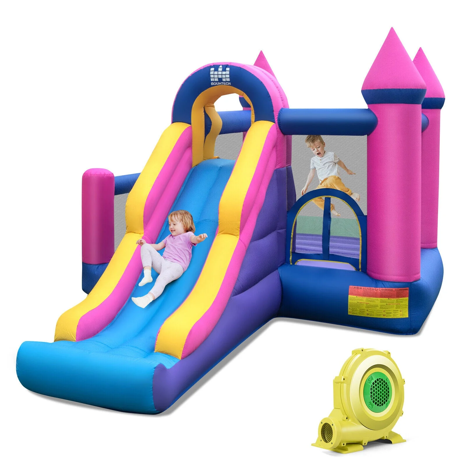7-in-1 Kids Inflatable Bounce House with Long Slide and 735W Blower - Image 4