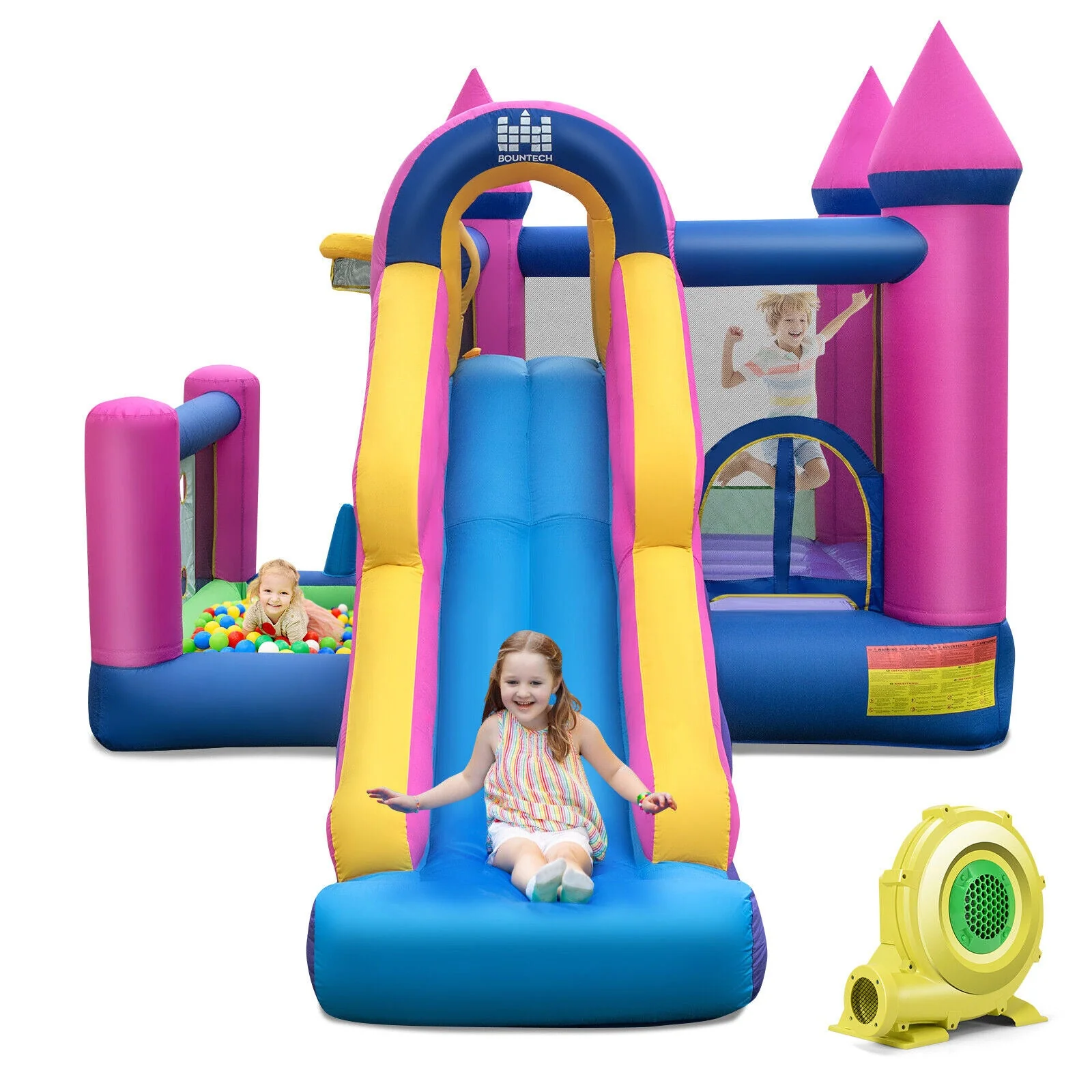 7-in-1 Kids Inflatable Bounce House with Long Slide and 735W Blower - Image 6
