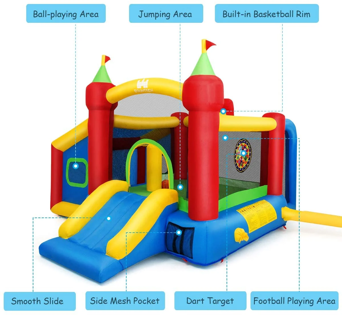 7-in-1 Kids Inflatable Bounce House with Ocean Balls and 480W Blower - Image 7