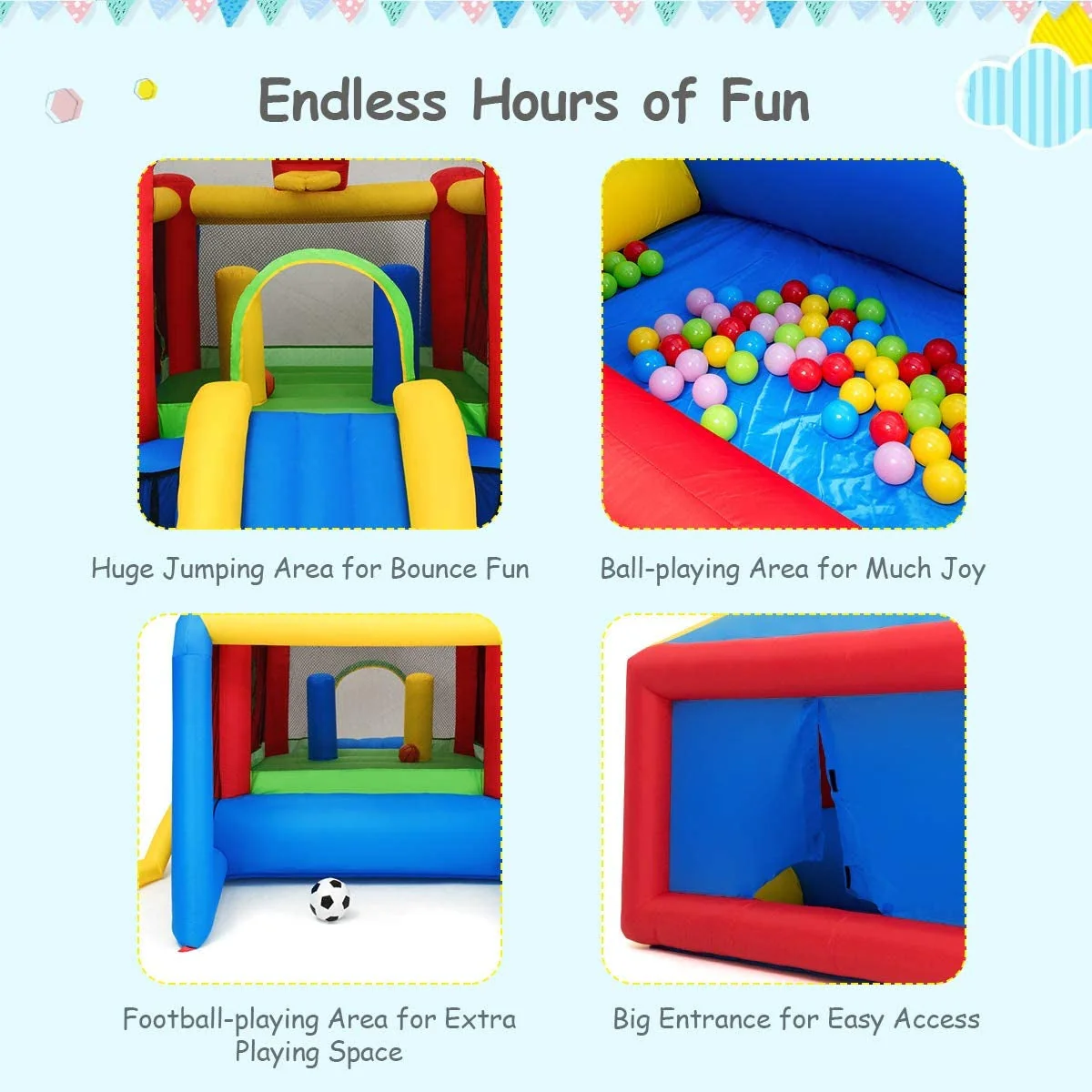 7-in-1 Kids Inflatable Bounce House with Ocean Balls and 480W Blower - Image 8