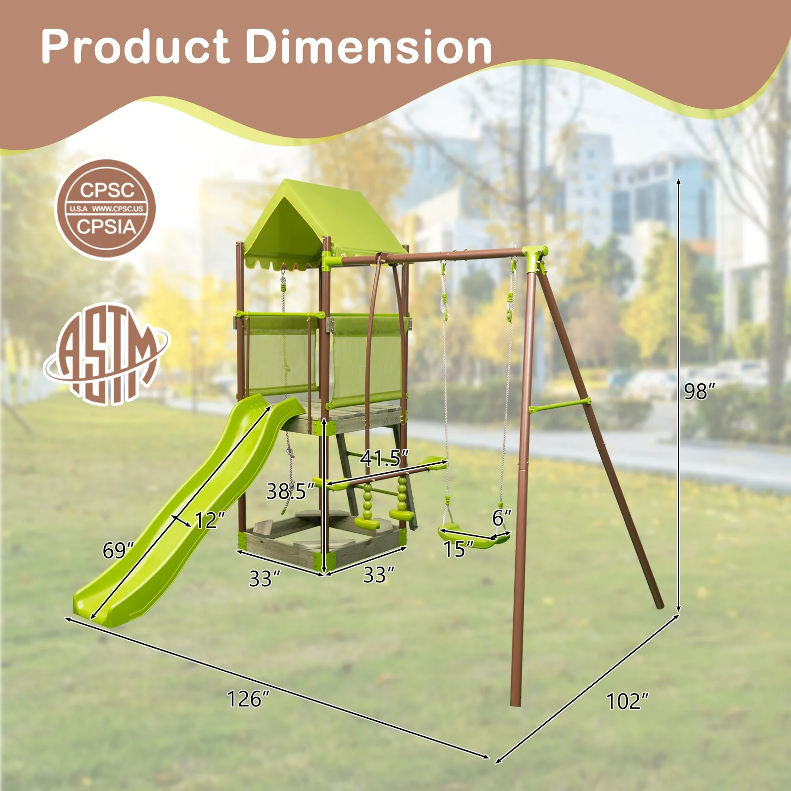 7-in-1 Kids Outdoor Metal Playset with Wave Slide and Climbing Rope-Green - Image 5