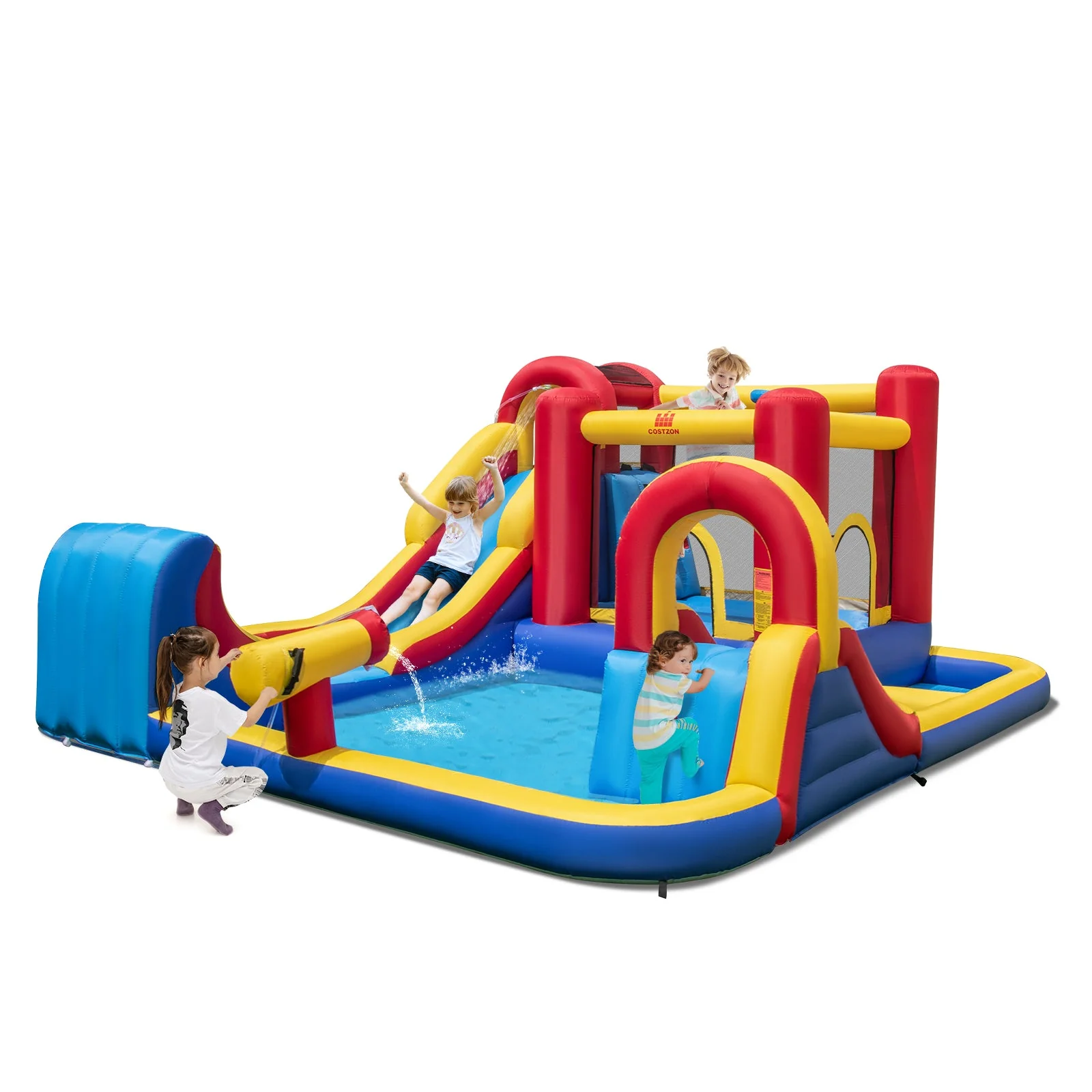 7 in 1 Outdoor Inflatable Bounce House with Water Slides and Splash Pools with 680W Blower - Image 4