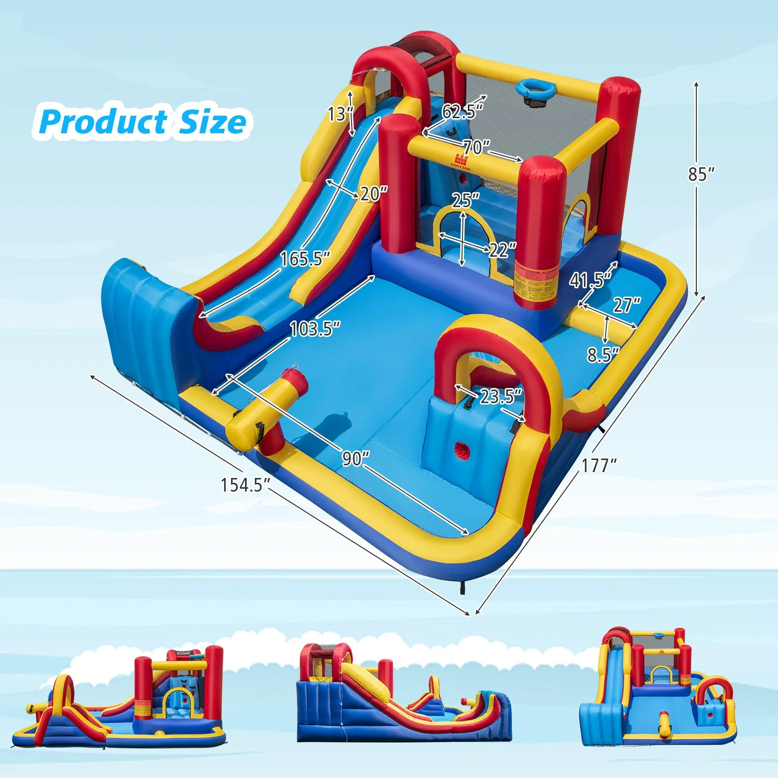 7 in 1 Outdoor Inflatable Bounce House with Water Slides and Splash Pools with 680W Blower - Image 5