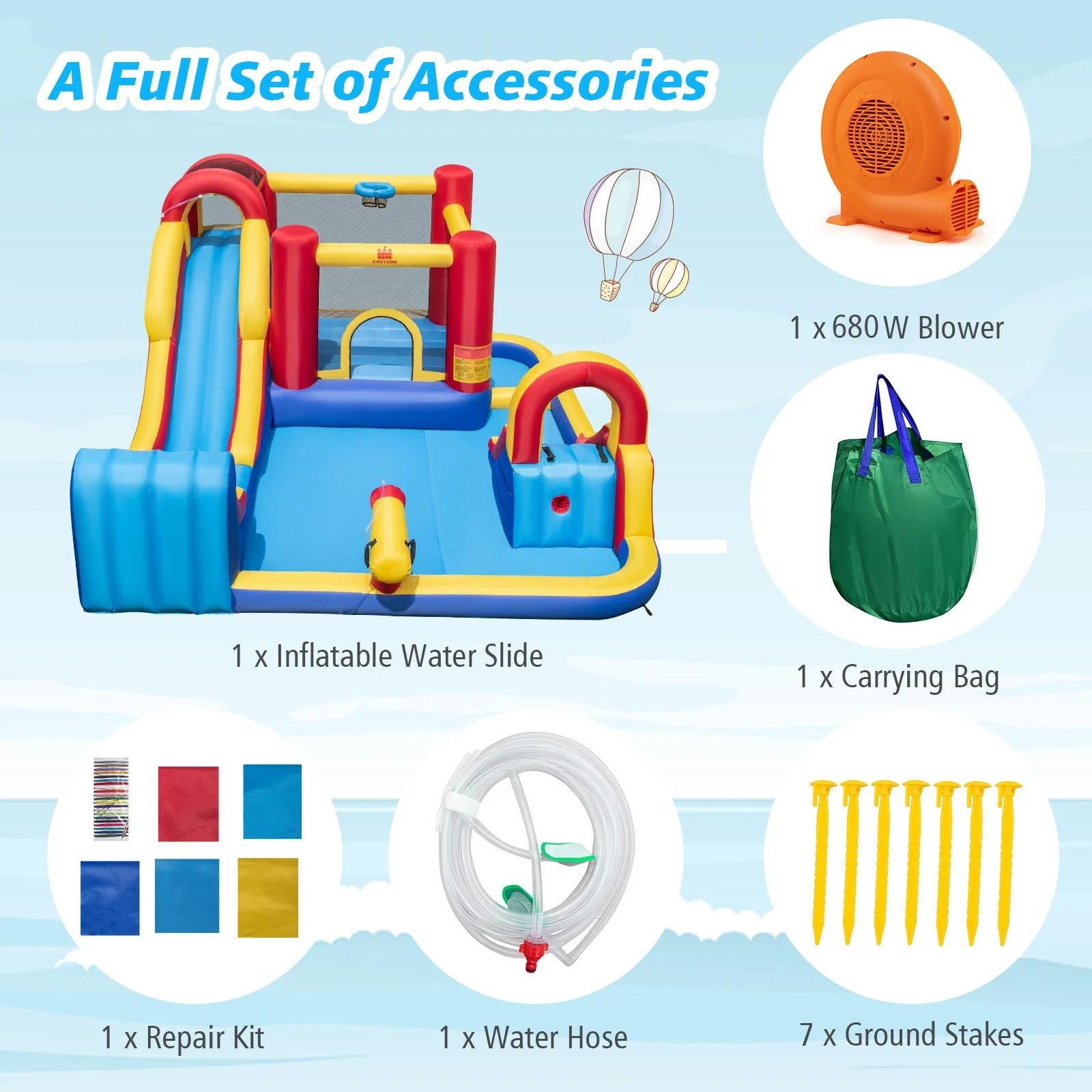 7 in 1 Outdoor Inflatable Bounce House with Water Slides and Splash Pools with 680W Blower - Image 6