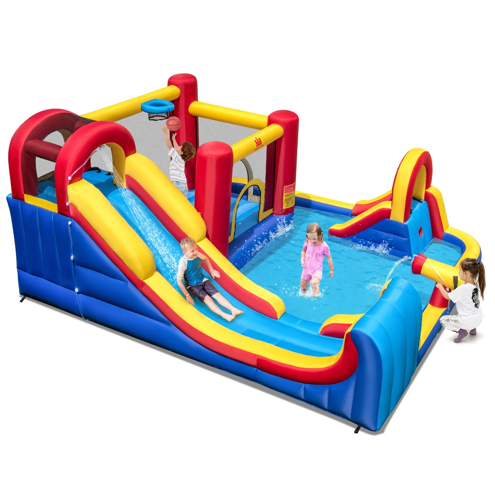 7 in 1 Outdoor Inflatable Bounce House with Water Slides and Splash Pools with 735W Blower - Image 4