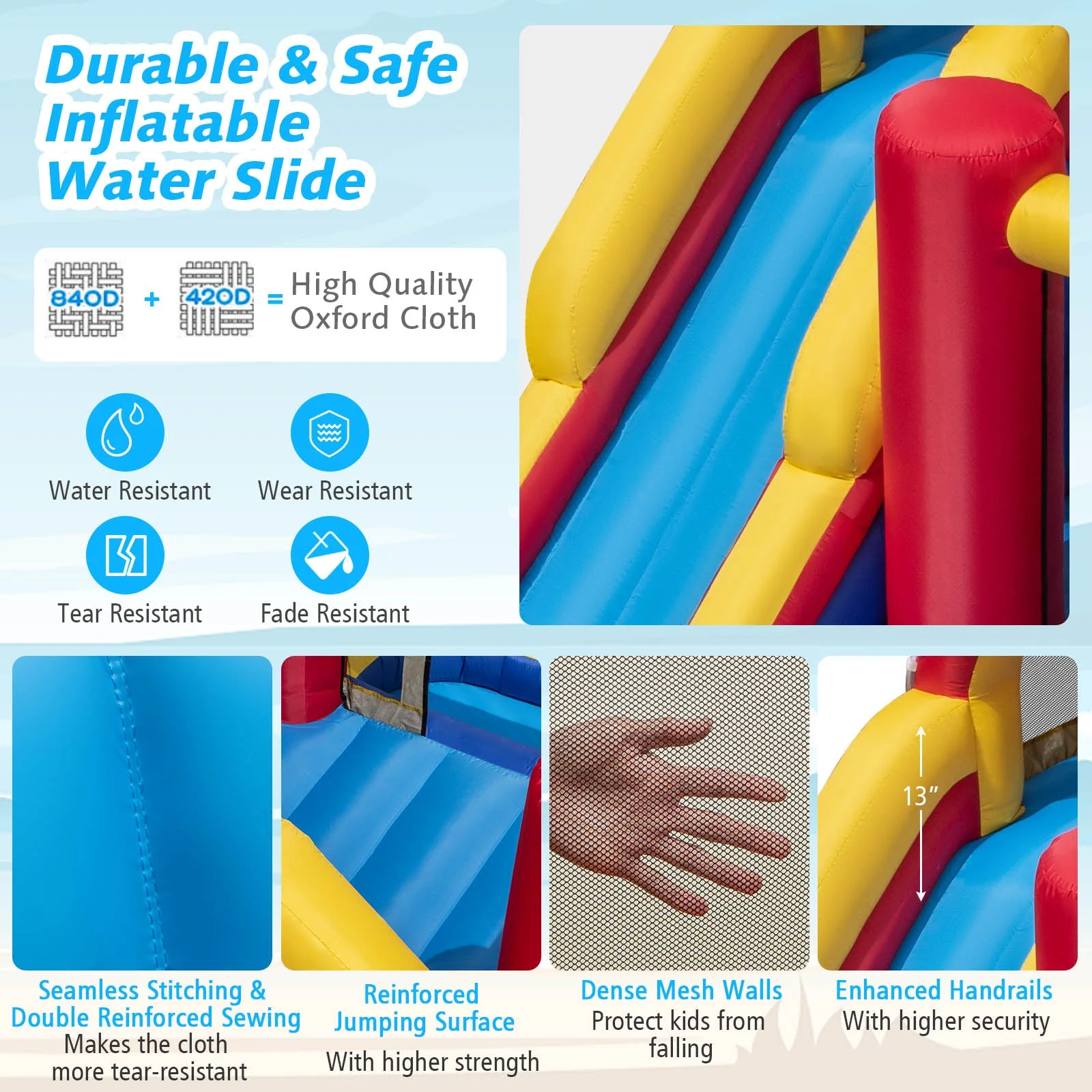 7 in 1 Outdoor Inflatable Bounce House with Water Slides and Splash Pools with 950W Blower - Image 8