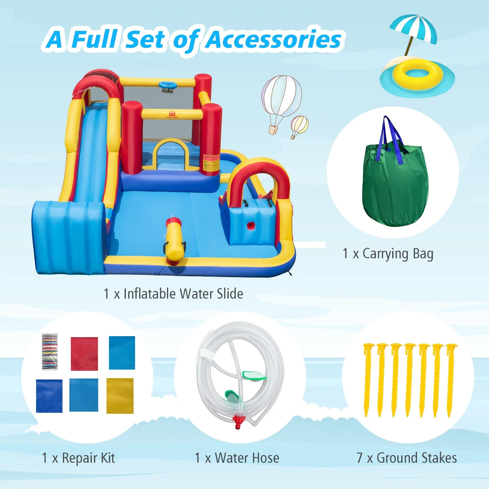 7 in 1 Outdoor Inflatable Bounce House with Water Slides and Splash Pools without Blower - Image 7