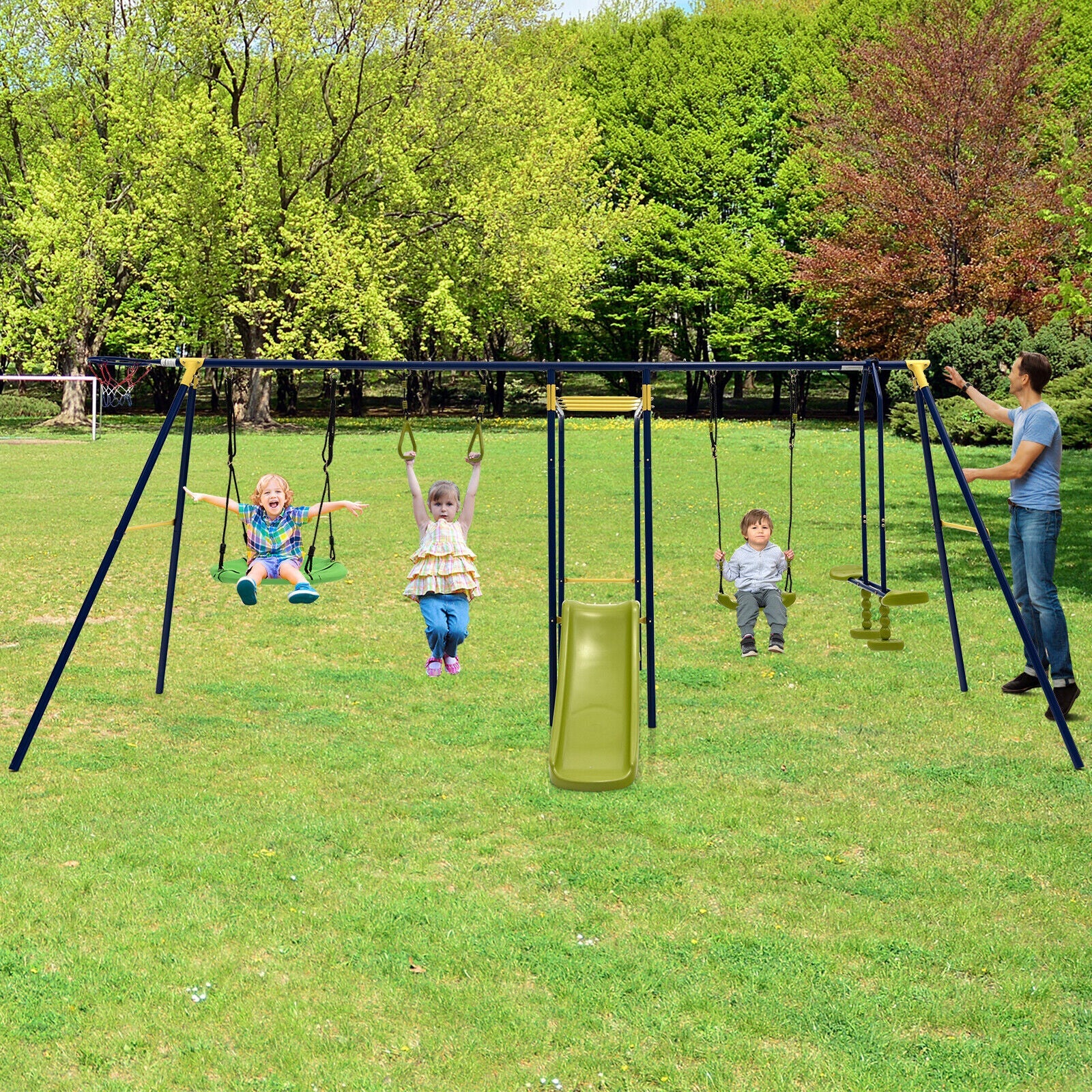 7-in-1 Stable A-shaped Outdoor Swing Set for Backyard - Image 2