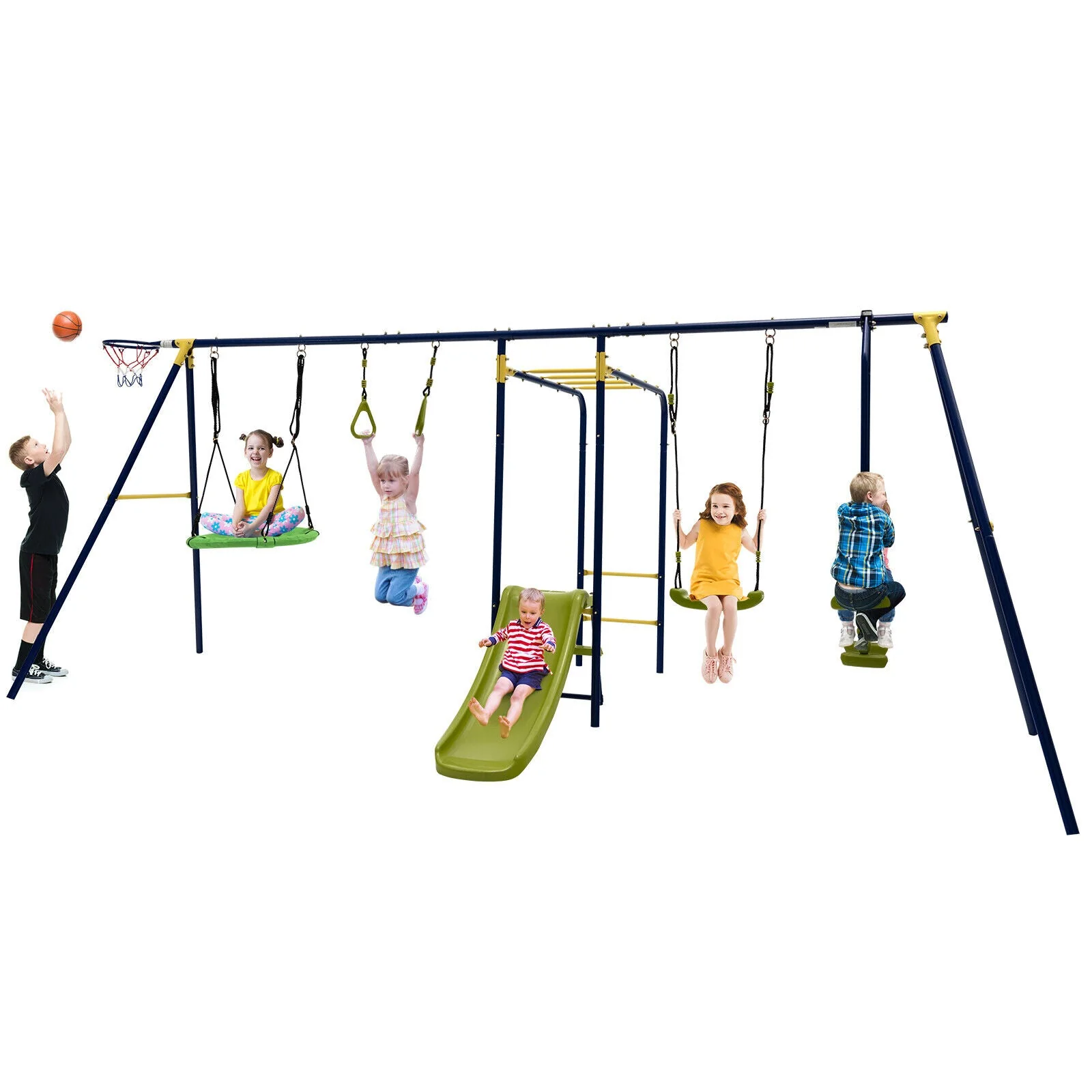 7-in-1 Stable A-shaped Outdoor Swing Set for Backyard - Image 4