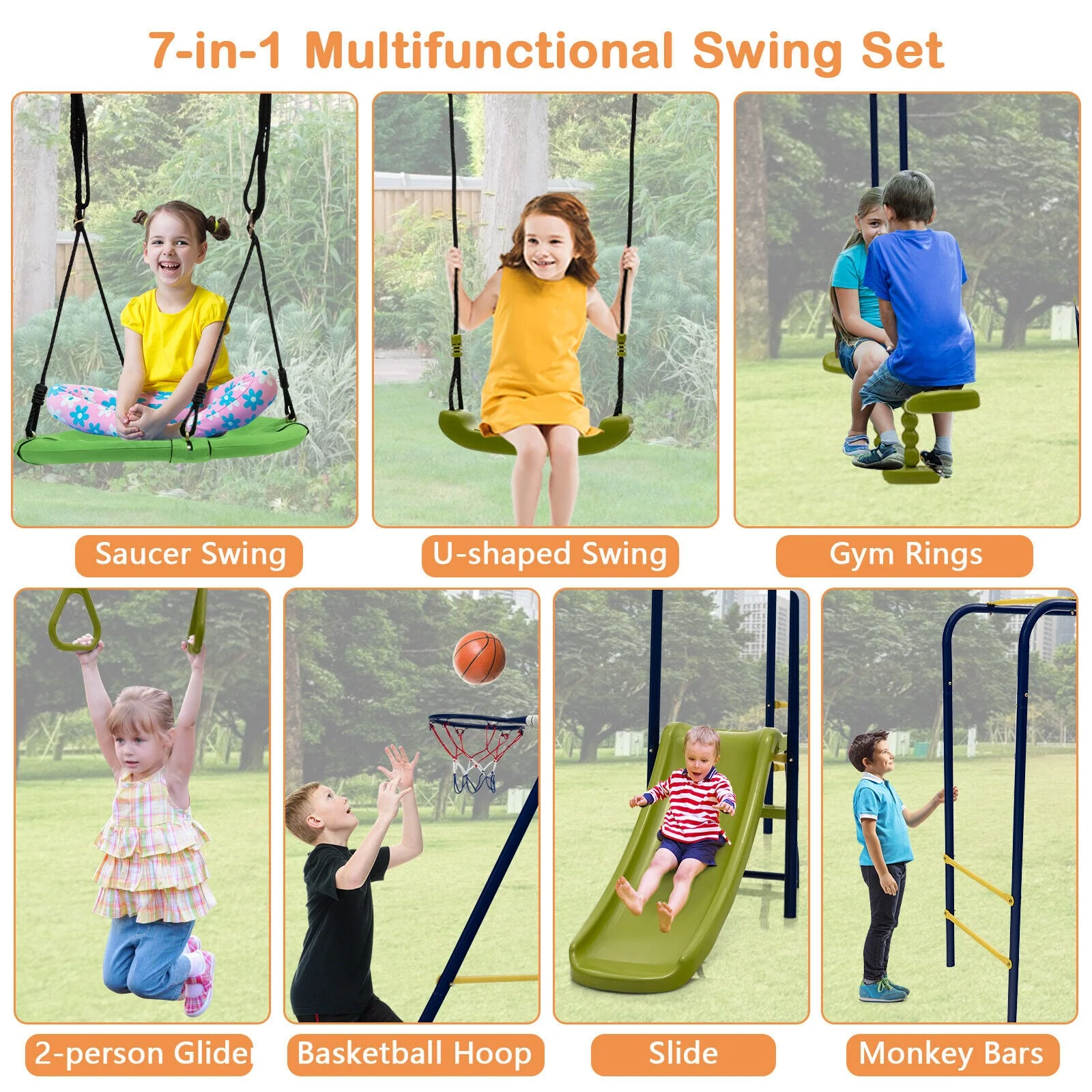 7-in-1 Stable A-shaped Outdoor Swing Set for Backyard - Image 7