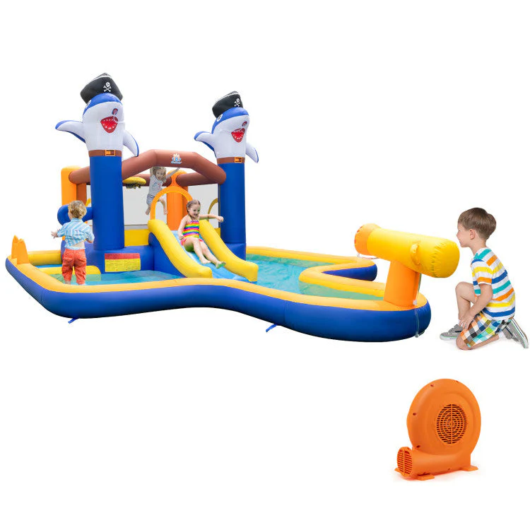 7-In-1 Water Slide Park with Splash Pool and Water Cannon with 680W Blower - Image 2