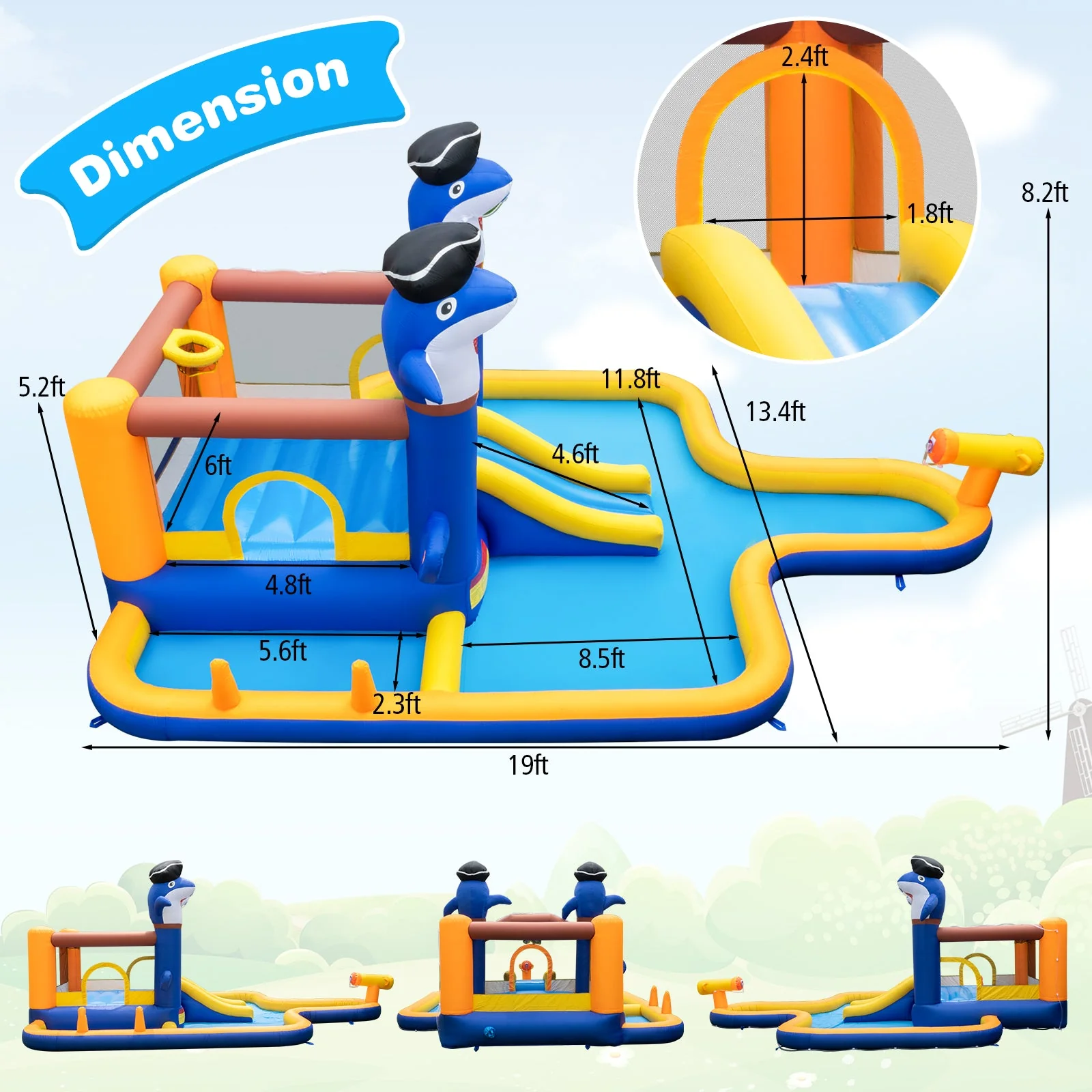 7-In-1 Water Slide Park with Splash Pool and Water Cannon with 680W Blower - Image 4