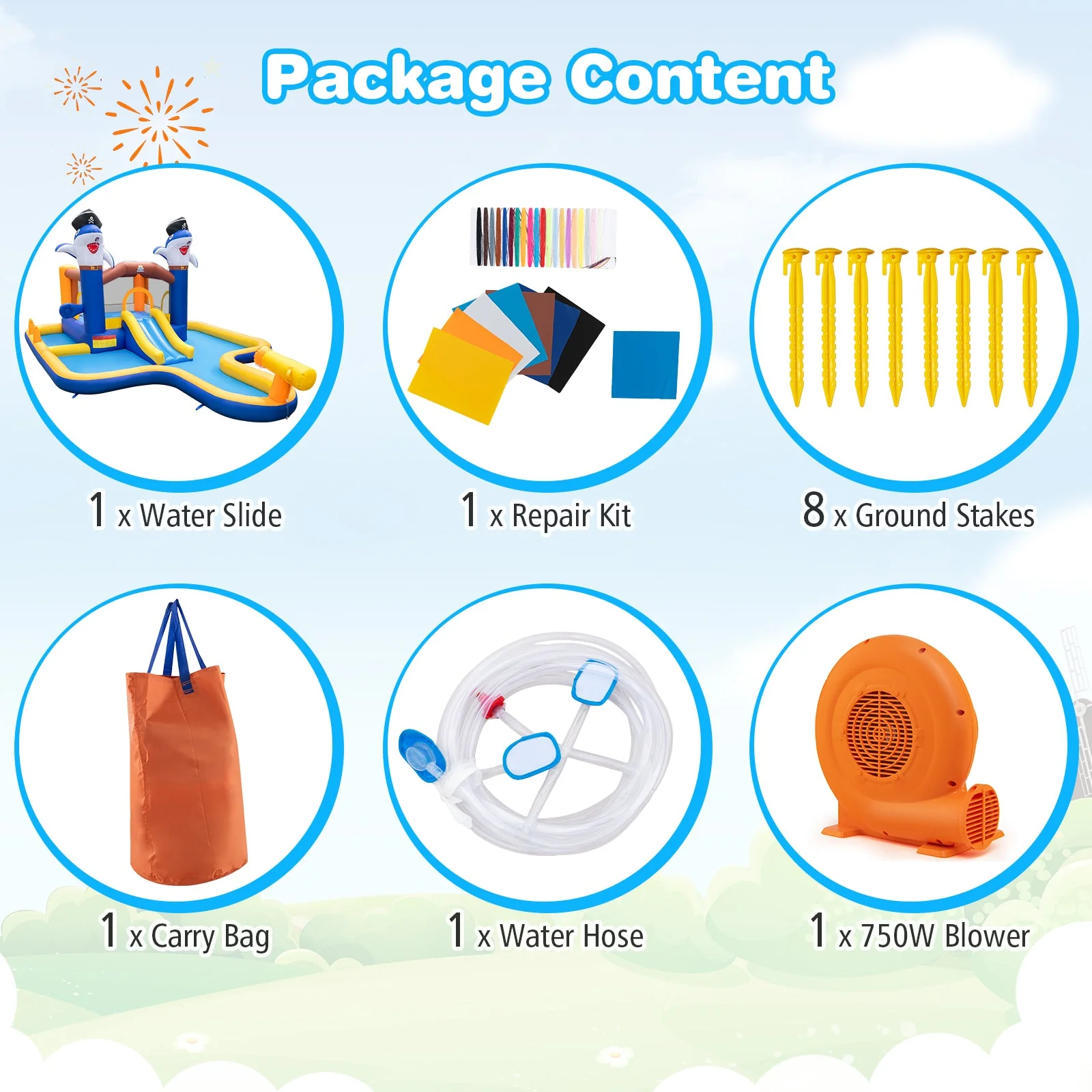 7-In-1 Water Slide Park with Splash Pool and Water Cannon with 680W Blower - Image 5