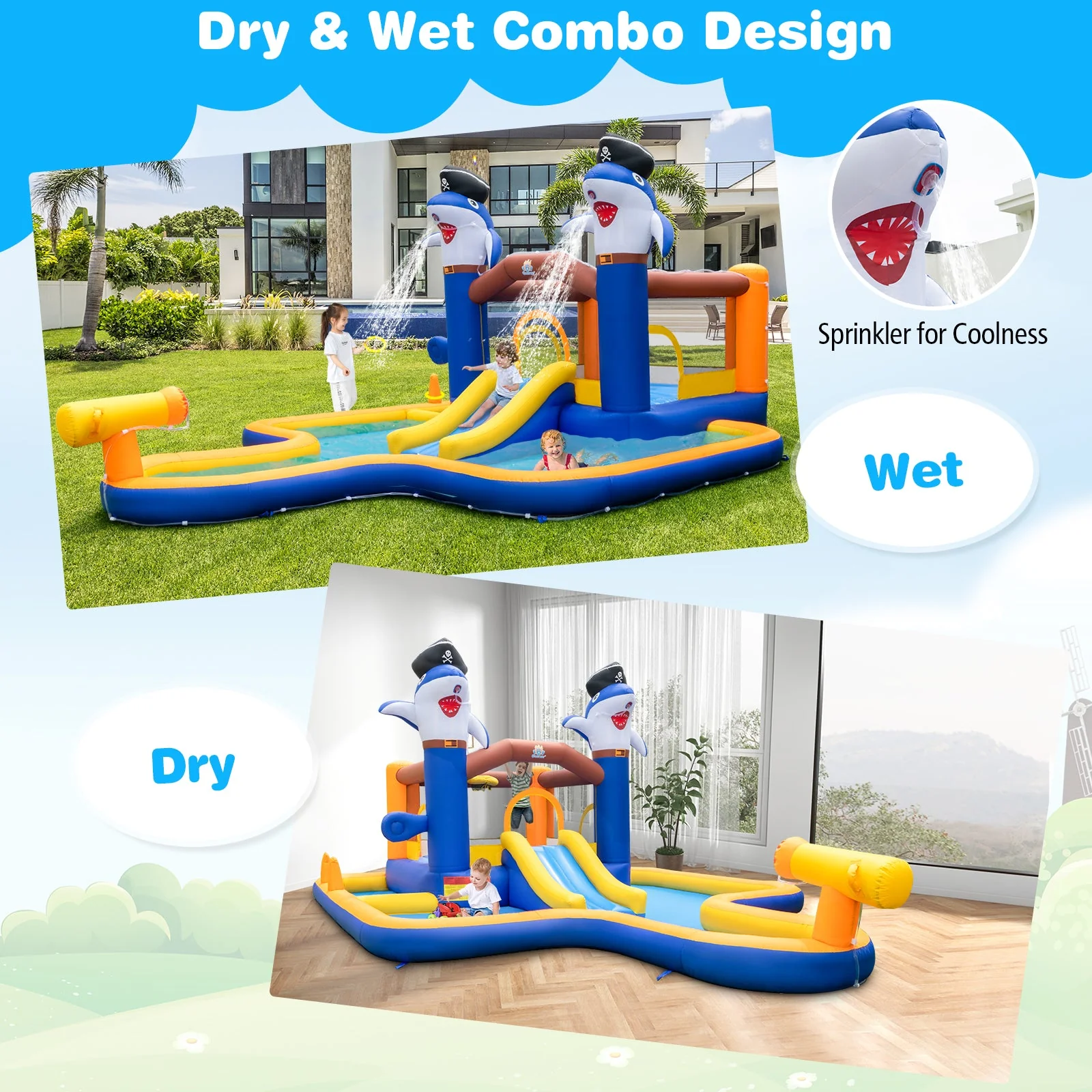 7-In-1 Water Slide Park with Splash Pool and Water Cannon with 680W Blower - Image 8
