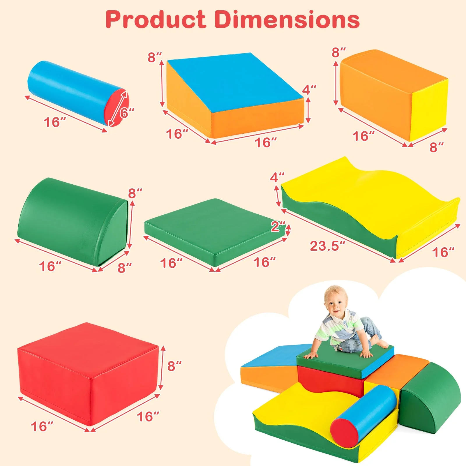 7 Pieces Toddlers Climbing Toys with EPE Foam and Removable PU Leather - Image 4