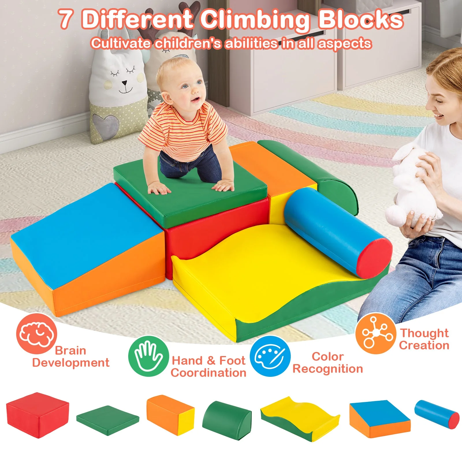 7 Pieces Toddlers Climbing Toys with EPE Foam and Removable PU Leather - Image 6