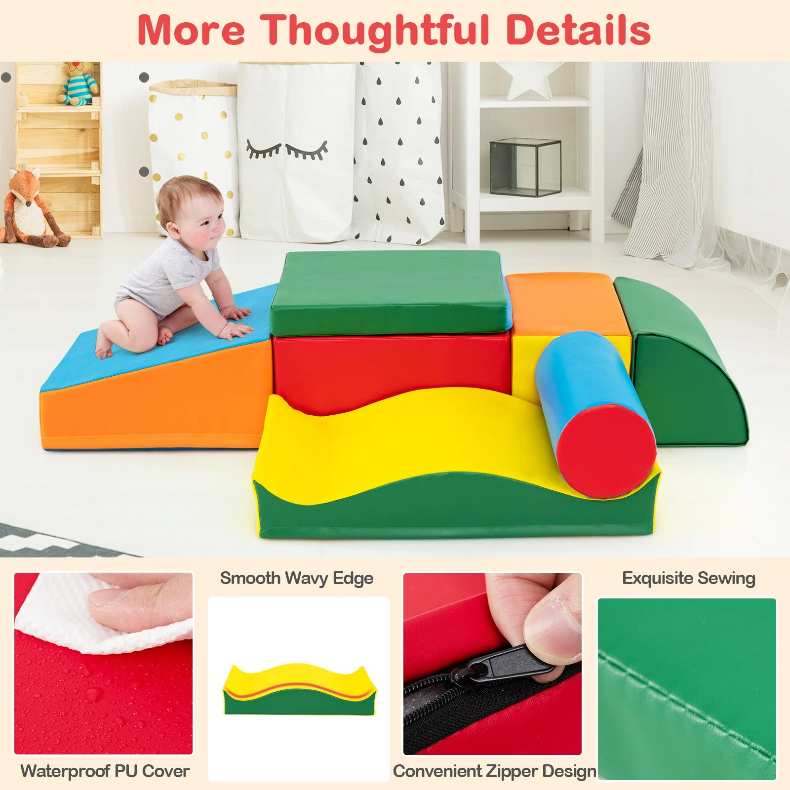 7 Pieces Toddlers Climbing Toys with EPE Foam and Removable PU Leather - Image 7