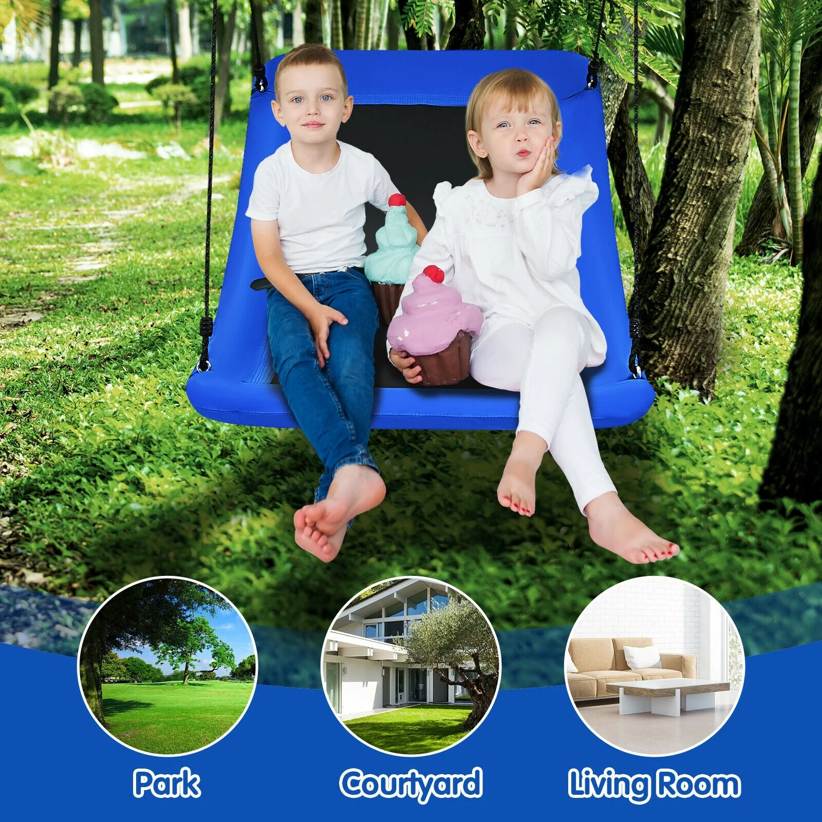 700lb Giant 60 Inch Platform Tree Swing for Kids and Adults-Blue - Image 2