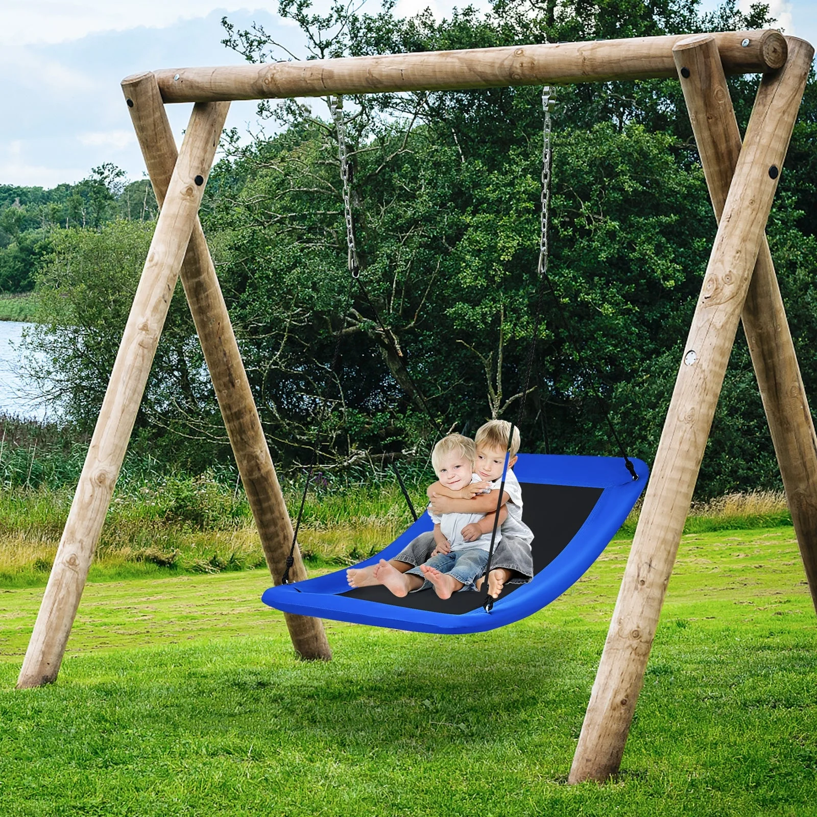 700lb Giant 60 Inch Platform Tree Swing for Kids and Adults-Blue - Image 8