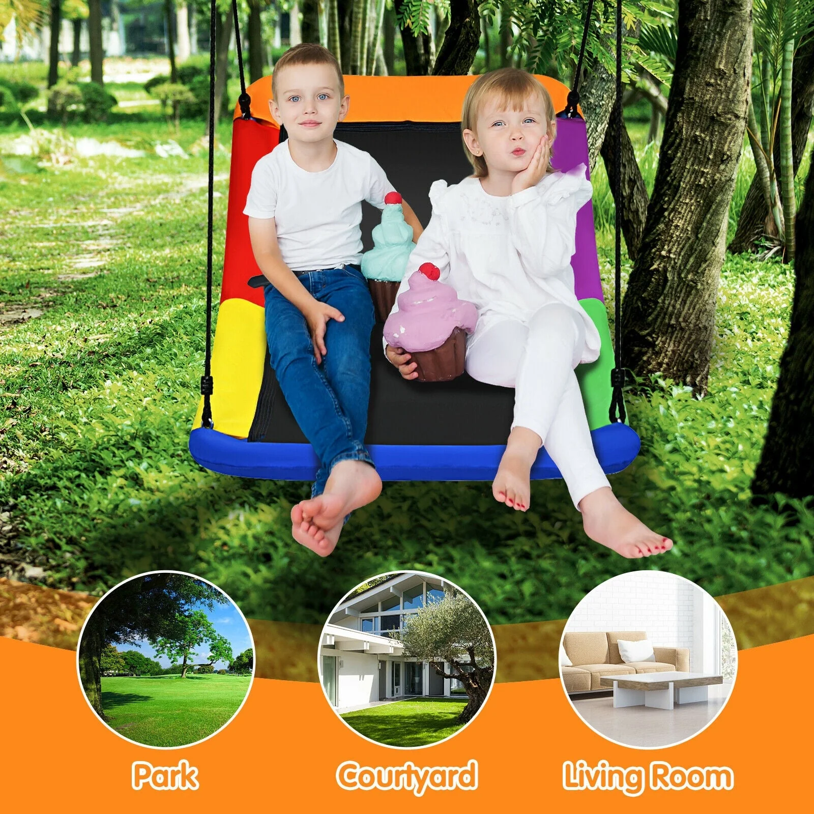 700lb Giant 60 Inch Platform Tree Swing for Kids and Adults-Multicolor - Image 6