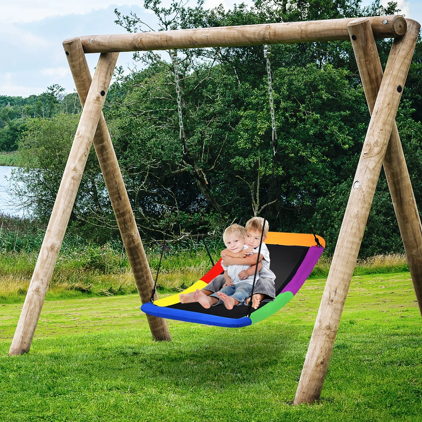 700lb Giant 60 Inch Platform Tree Swing for Kids and Adults-Multicolor - Image 8