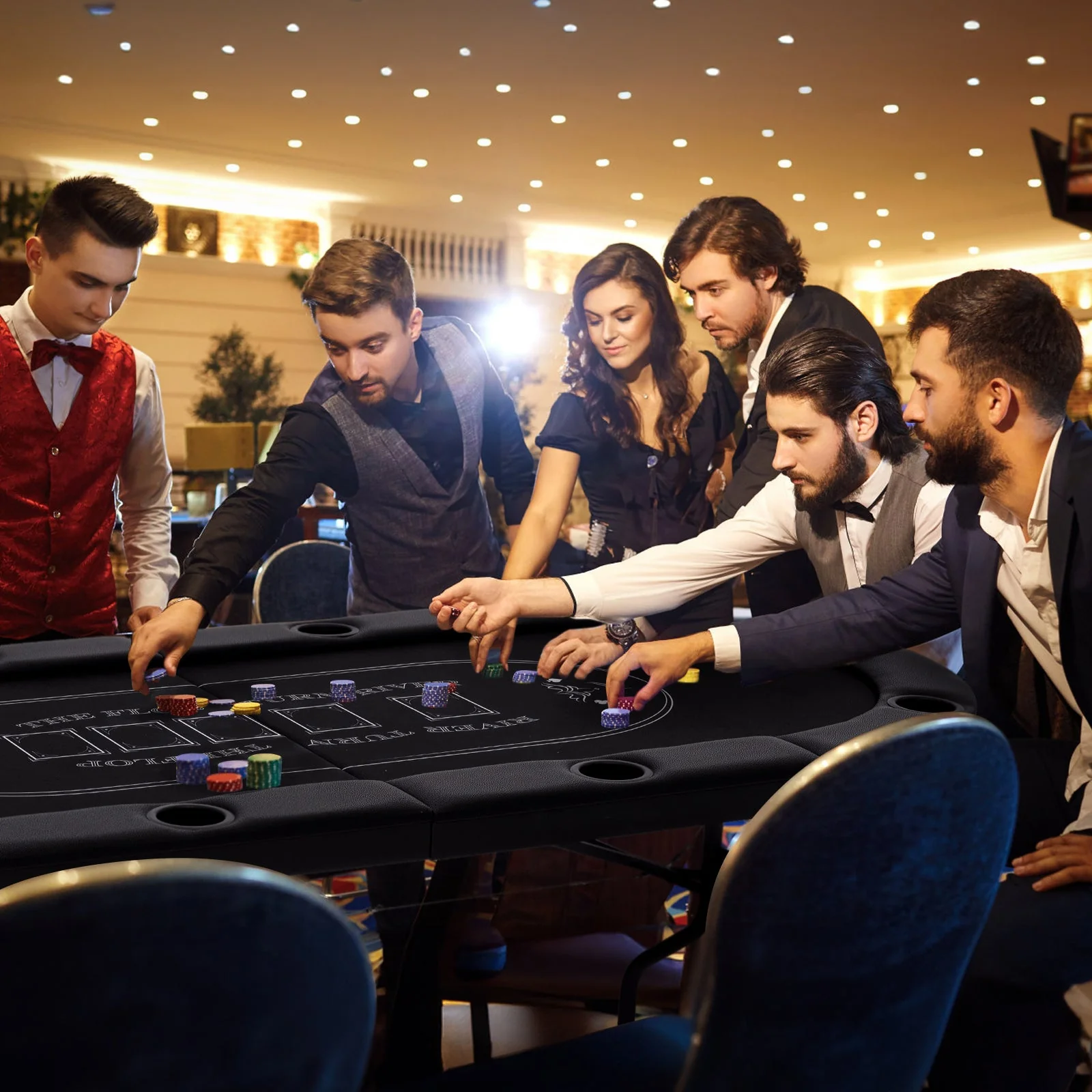 72 Inch Foldable Poker Table for 8 Players Portable Oval Card Board Game Table-Black - Image 2