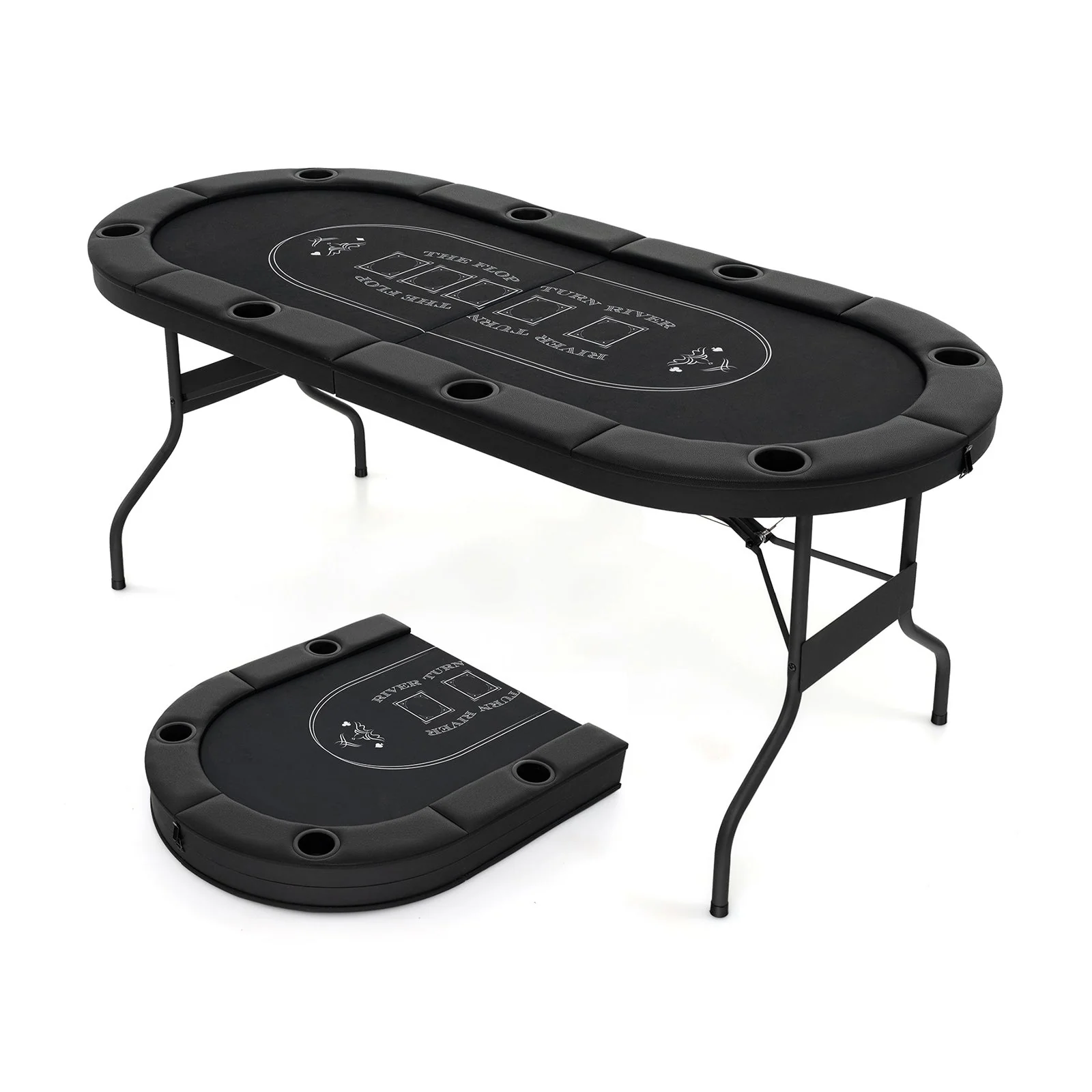 72 Inch Foldable Poker Table for 8 Players Portable Oval Card Board Game Table-Black - Image 3