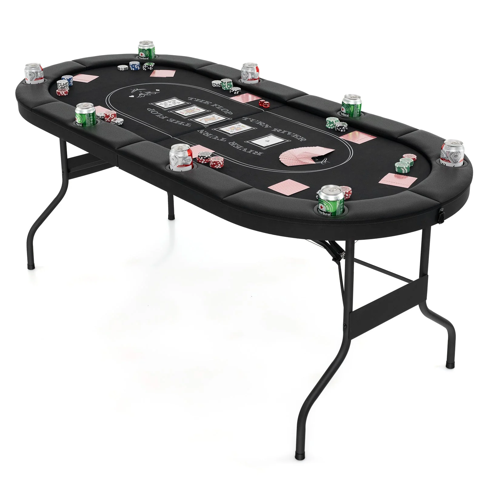 72 Inch Foldable Poker Table for 8 Players Portable Oval Card Board Game Table-Black - Image 4