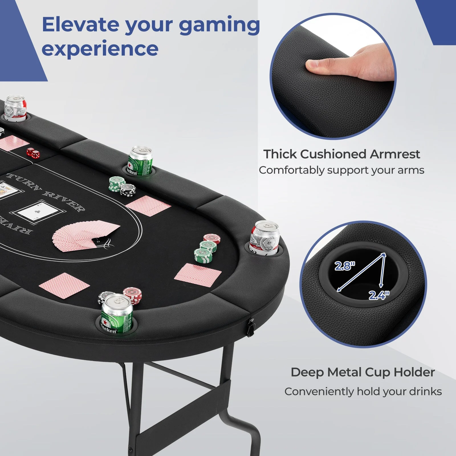 72 Inch Foldable Poker Table for 8 Players Portable Oval Card Board Game Table-Black - Image 7