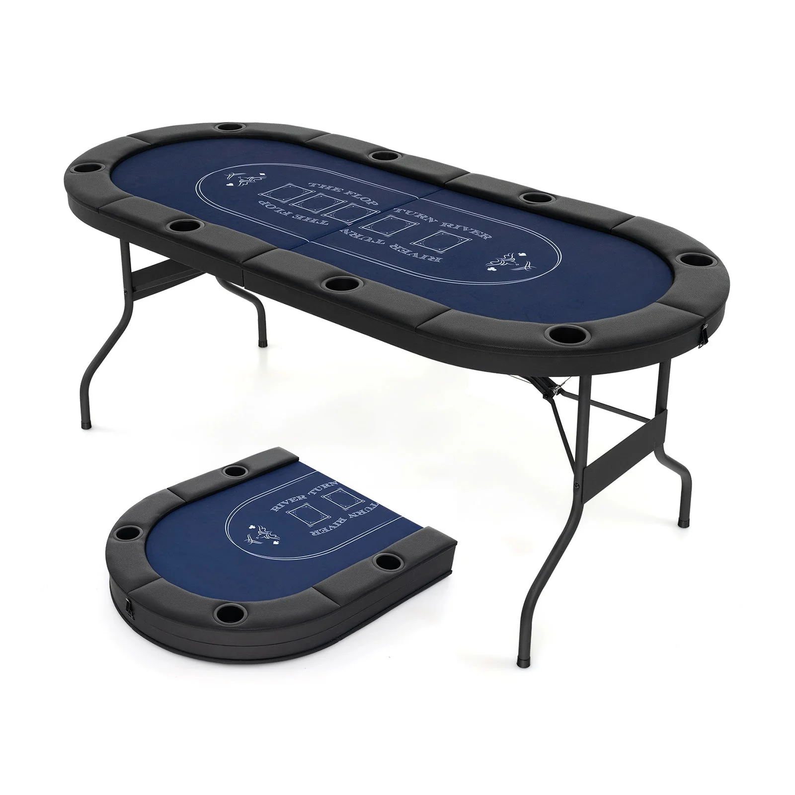 72 Inch Foldable Poker Table for 8 Players Portable Oval Card Board Game Table-Blue - Image 3
