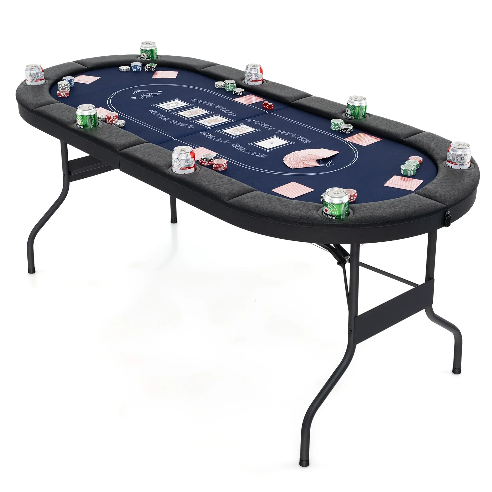 72 Inch Foldable Poker Table for 8 Players Portable Oval Card Board Game Table-Blue - Image 4
