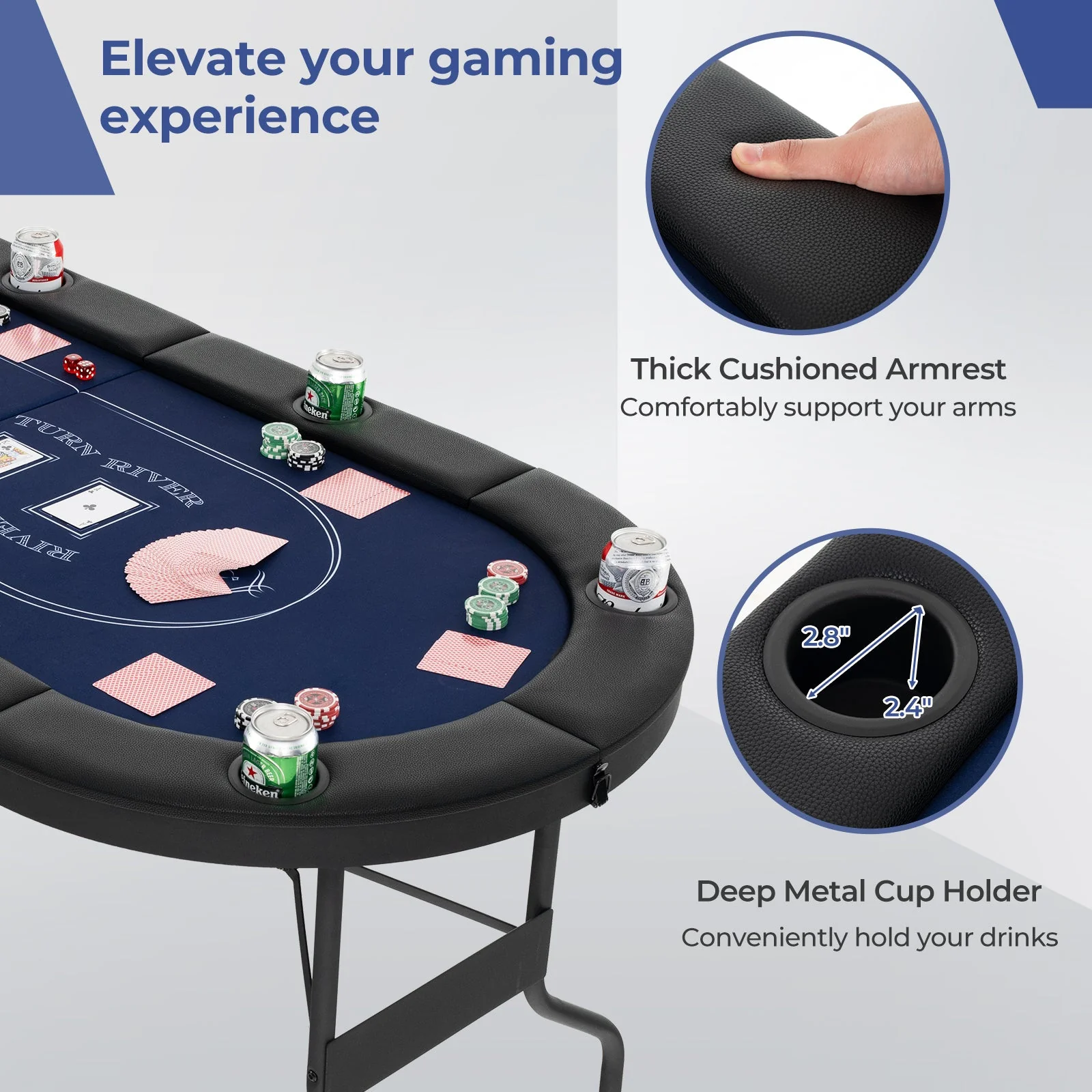 72 Inch Foldable Poker Table for 8 Players Portable Oval Card Board Game Table-Blue - Image 7