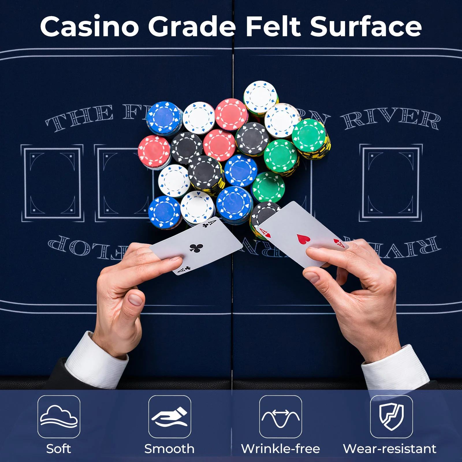 72 Inch Foldable Poker Table for 8 Players Portable Oval Card Board Game Table-Blue - Image 8