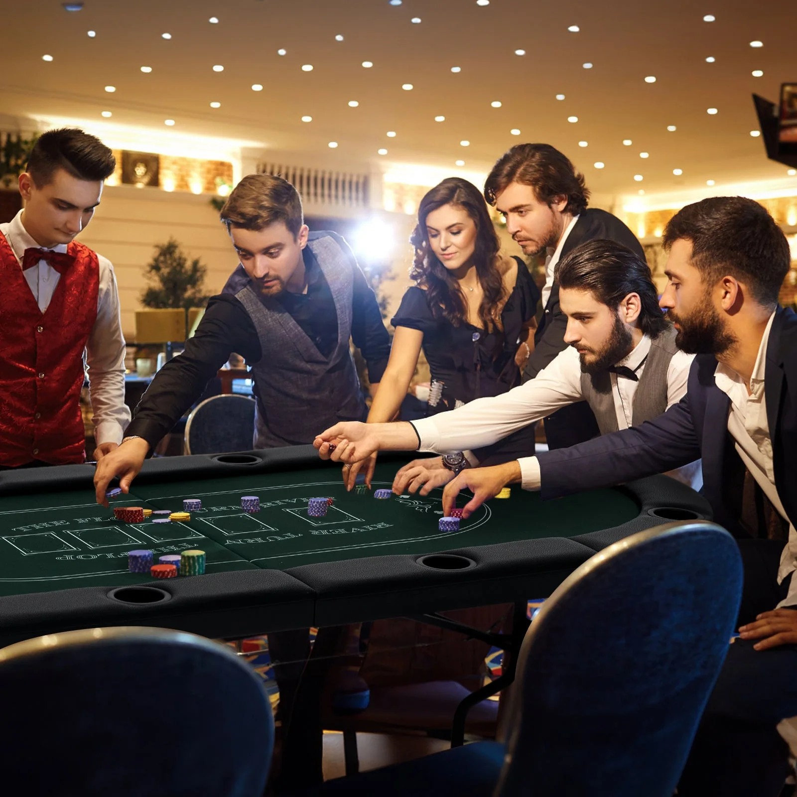 72 Inch Foldable Poker Table for 8 Players Portable Oval Card Board Game Table-Green - Image 2