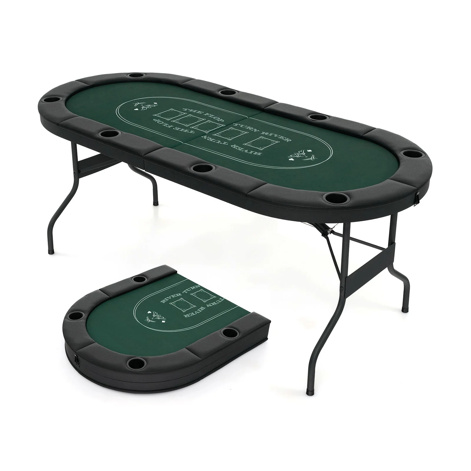 72 Inch Foldable Poker Table for 8 Players Portable Oval Card Board Game Table-Green - Image 3
