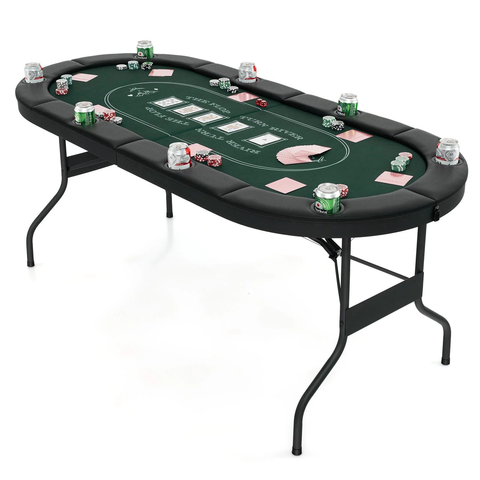 72 Inch Foldable Poker Table for 8 Players Portable Oval Card Board Game Table-Green - Image 4