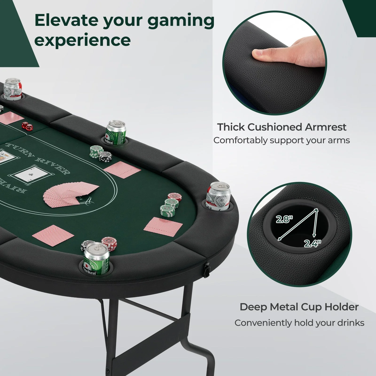 72 Inch Foldable Poker Table for 8 Players Portable Oval Card Board Game Table-Green - Image 7