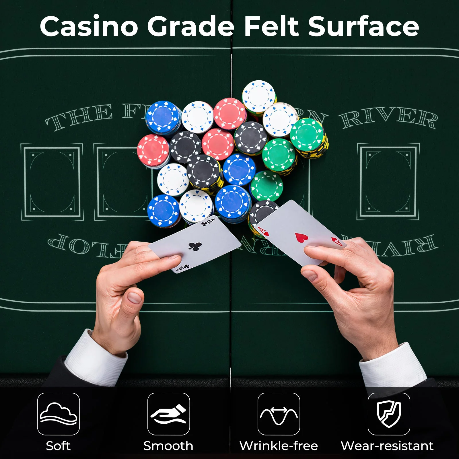 72 Inch Foldable Poker Table for 8 Players Portable Oval Card Board Game Table-Green - Image 8