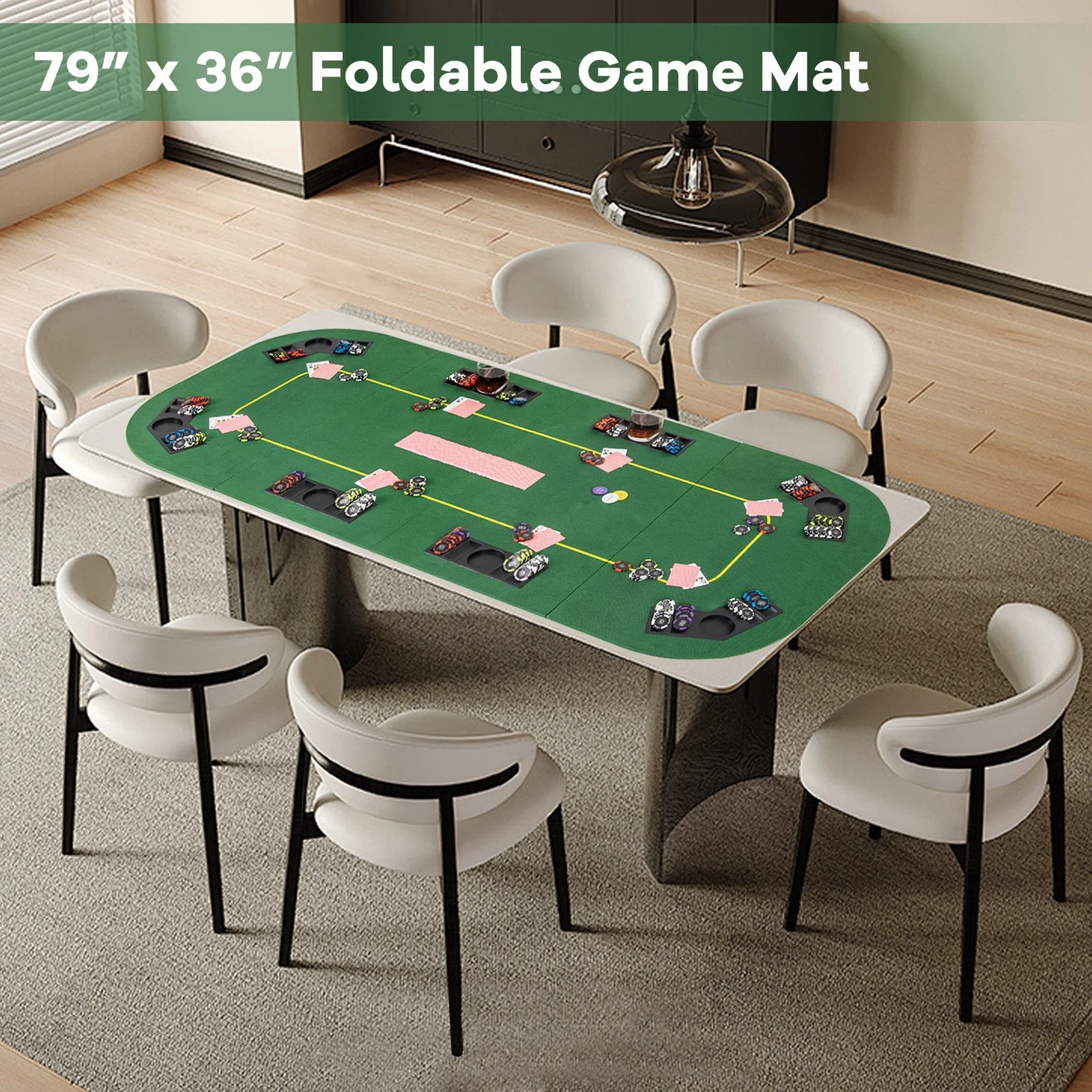 79 x 36 Inch 8-Player Foldable Poker Table Top with Carry Bag and Cup Holders - Image 2