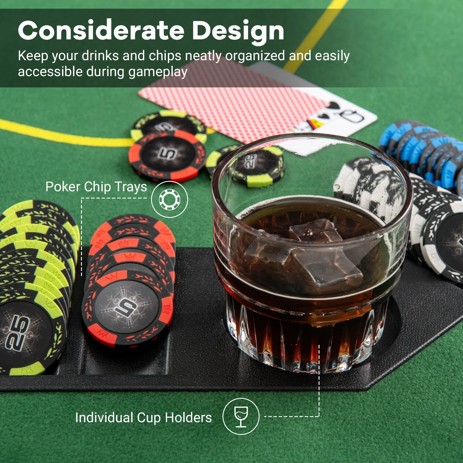 79 x 36 Inch 8-Player Foldable Poker Table Top with Carry Bag and Cup Holders - Image 6