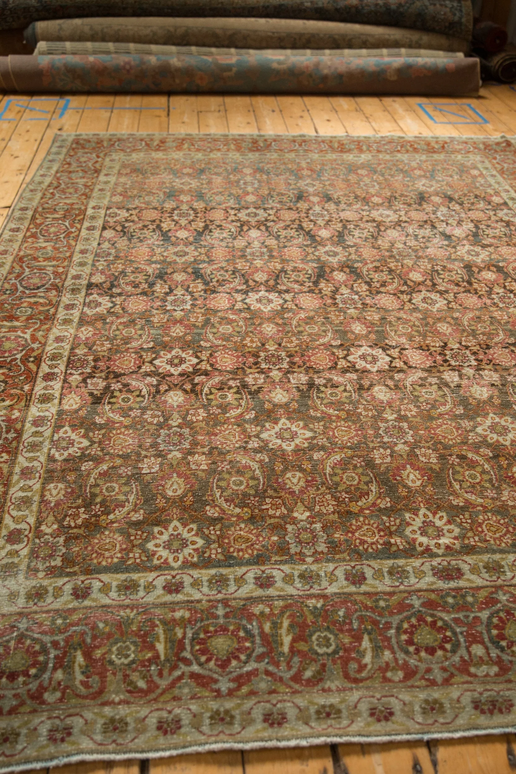 7x9.5 Vintage Distressed Tabriz Carpet - Image 7