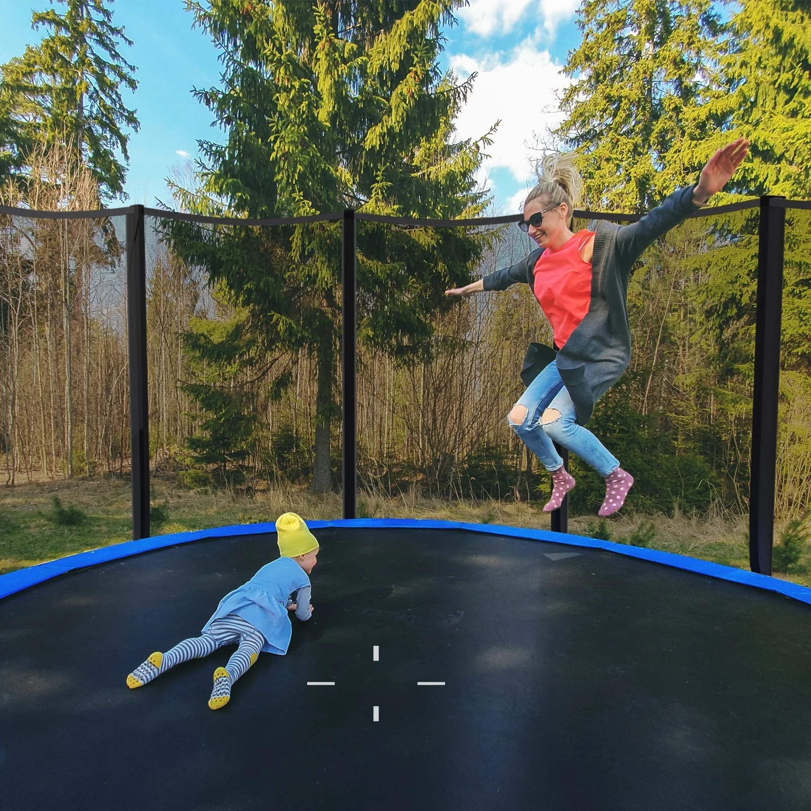 8/10/12/14/15/16 Feet Outdoor Trampoline Bounce Combo with Safety Closure Net Ladder-12 ft - Image 2